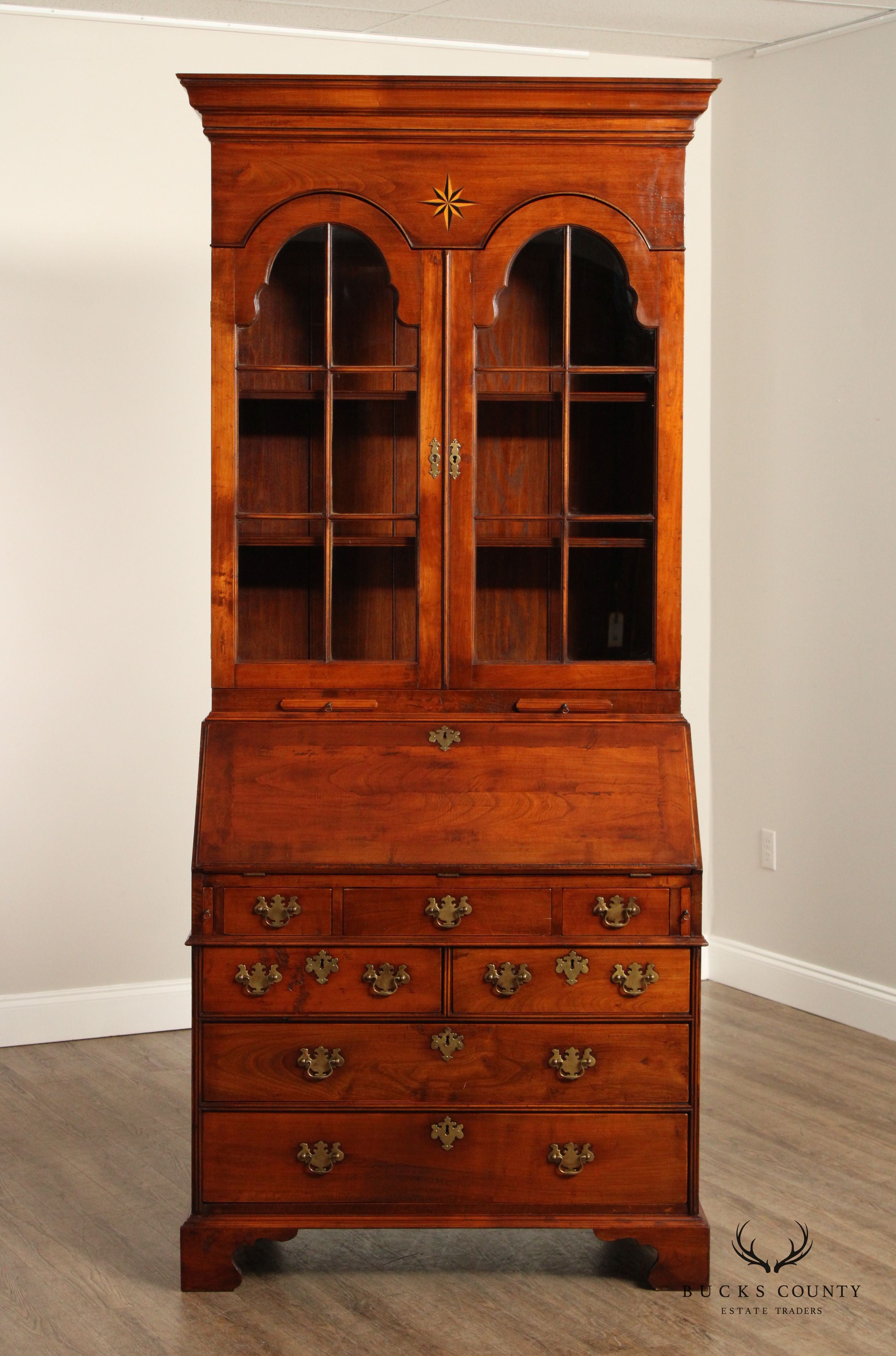 GEORGIAN STYLE STAR INLAID SECRETARY BOOKCASE