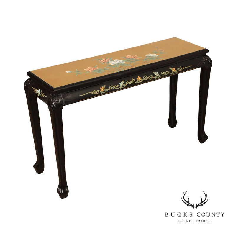Asian Chinoiserie Lacquered Gold Leaf Console Table