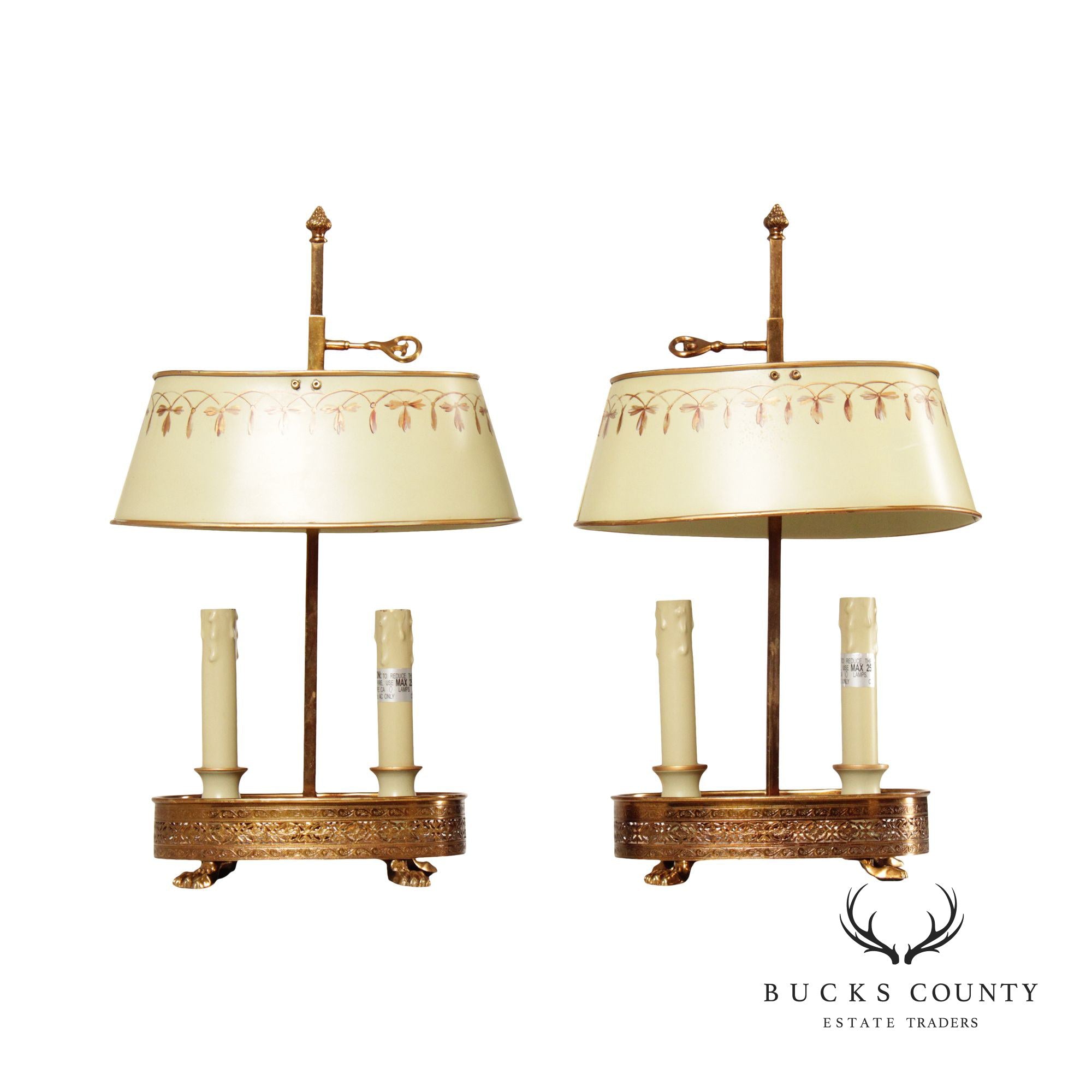 French Directoire Style Pair Bouillotte Table Lamps