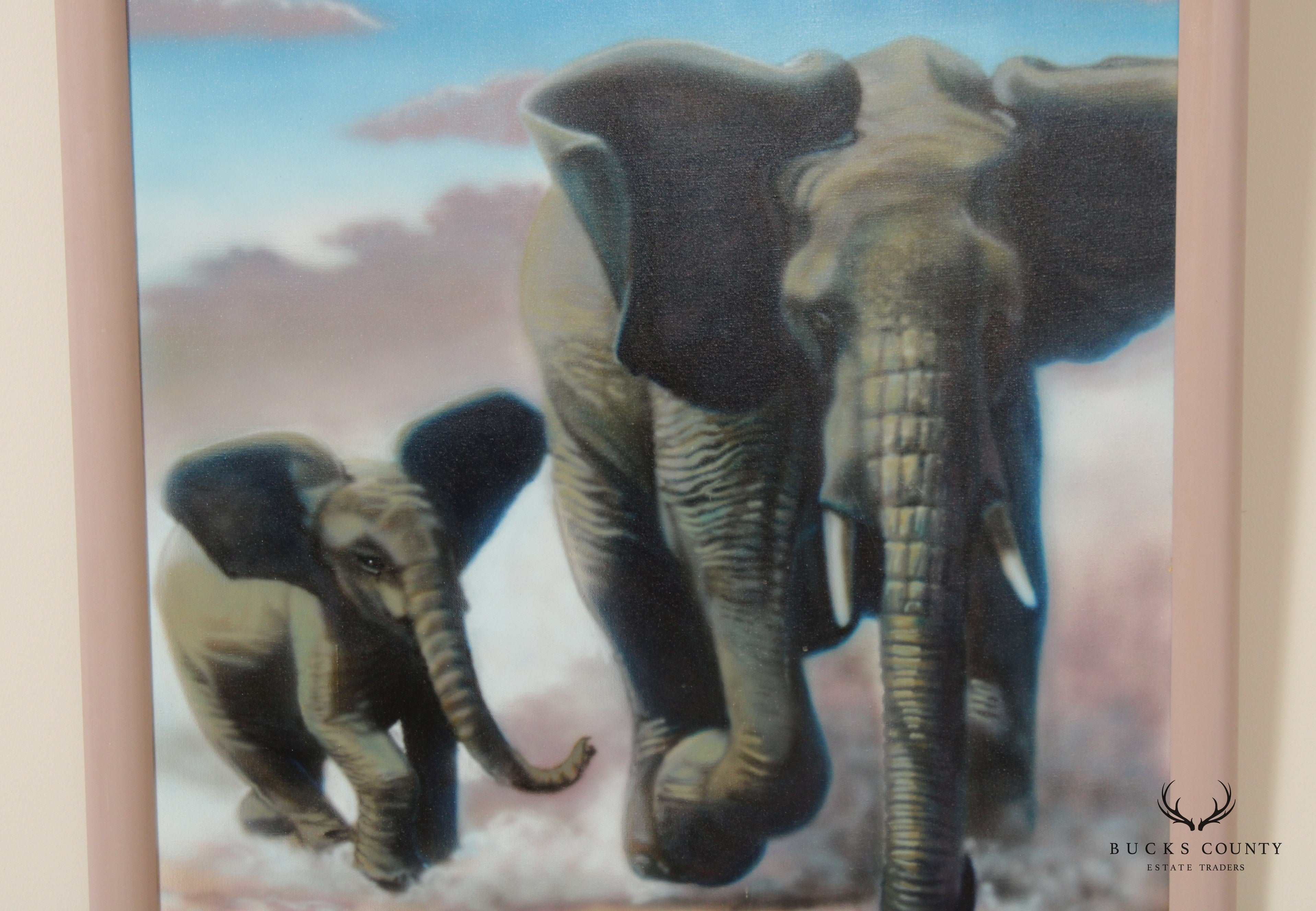 Contemporary Photorealism South African Elephants Original Painting, Signed