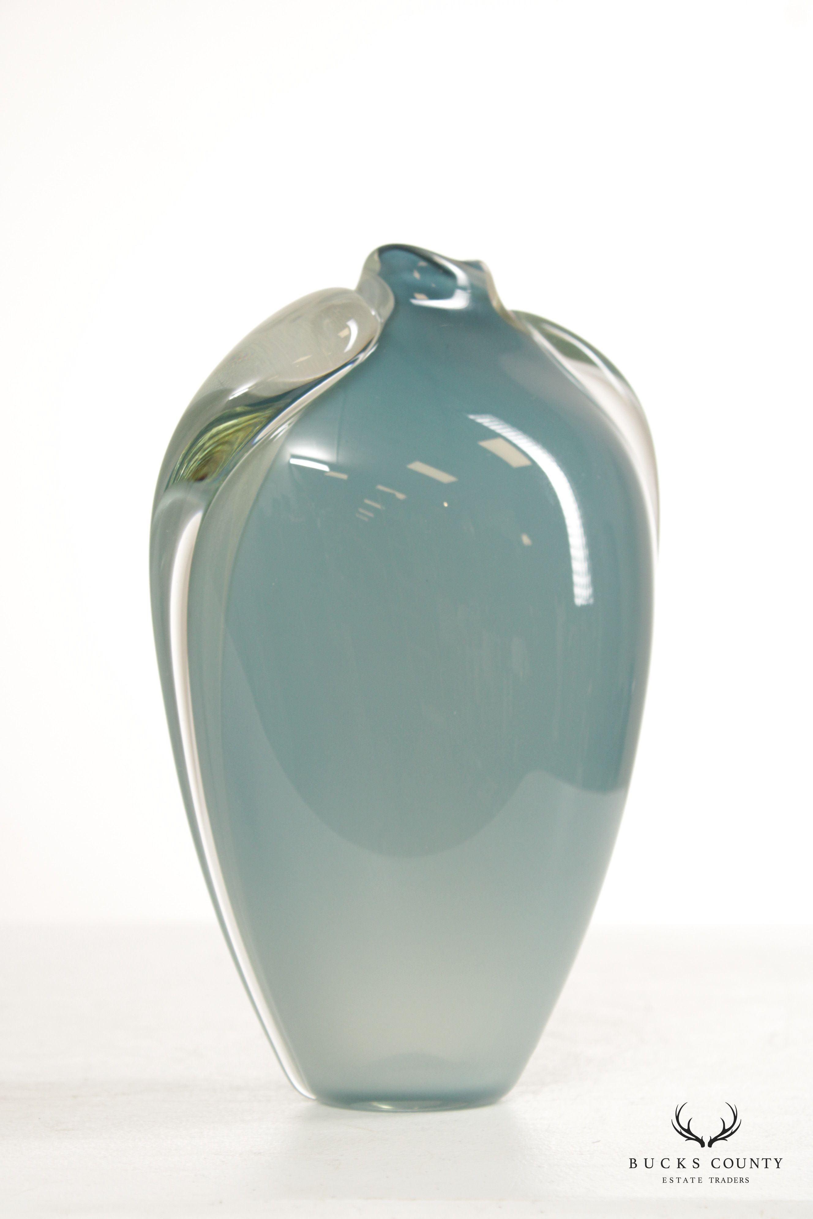 Thomas Buechner Blue Vitrix Blown Art Glass Vase, Signed