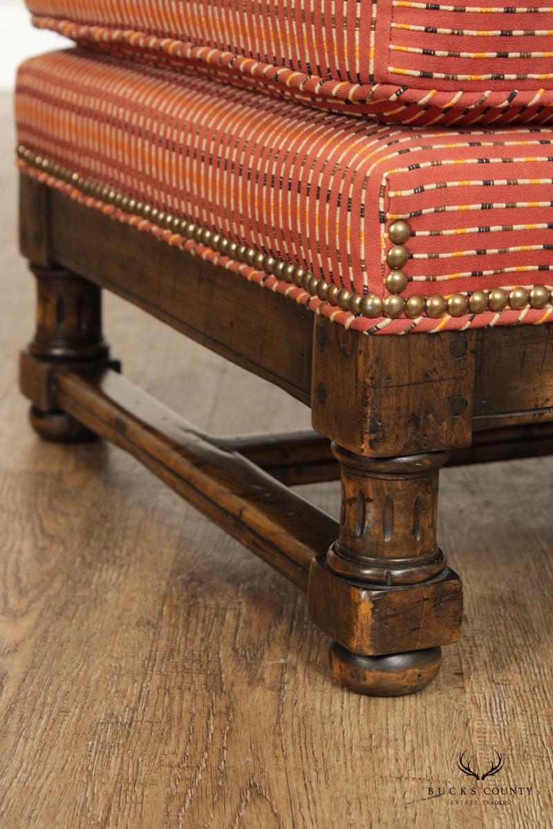 English Traditional Style Carved Frame Upholstered Ottoman