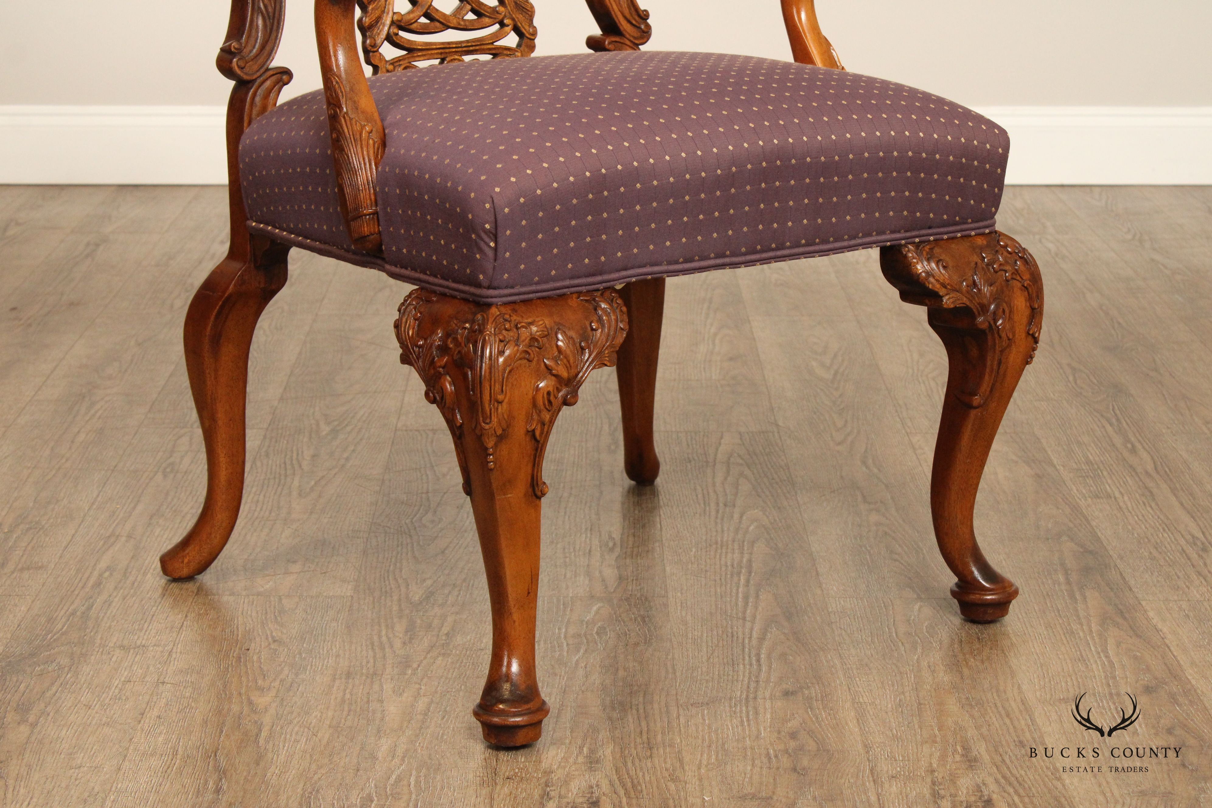 PAIR OF CENTURY FURNITURE GEORGIAN STYLE CARVED MAHOGANY ARMCHAIRS