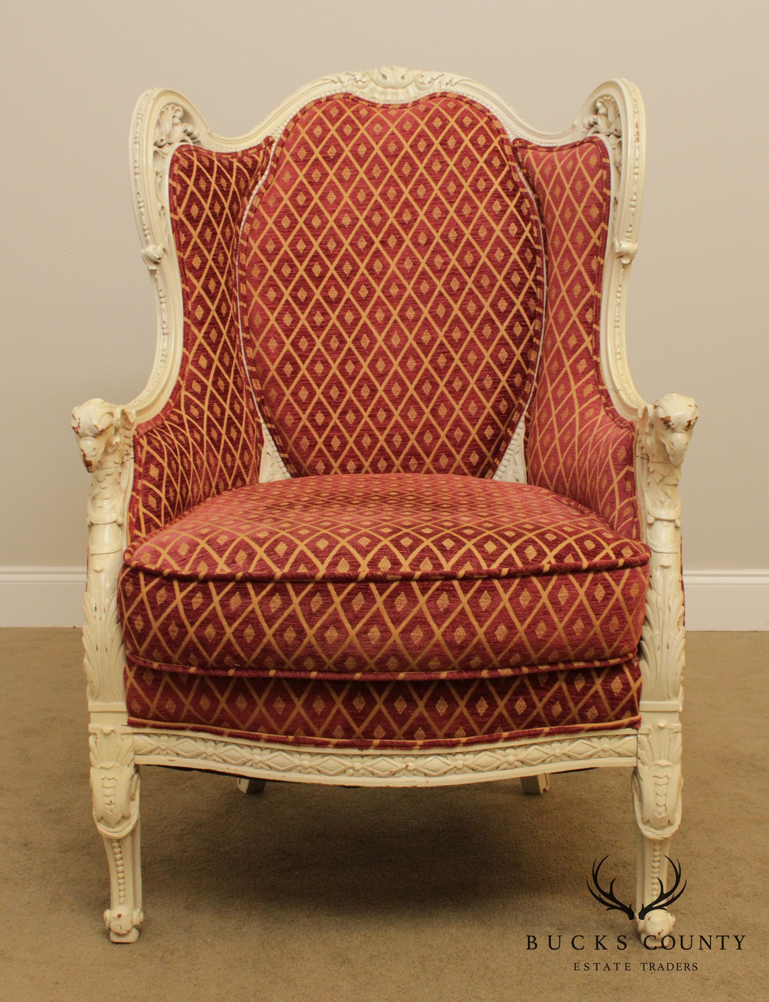 1920's French Louis XV Style Vintage Eagle Carved Bergere Wing Chair