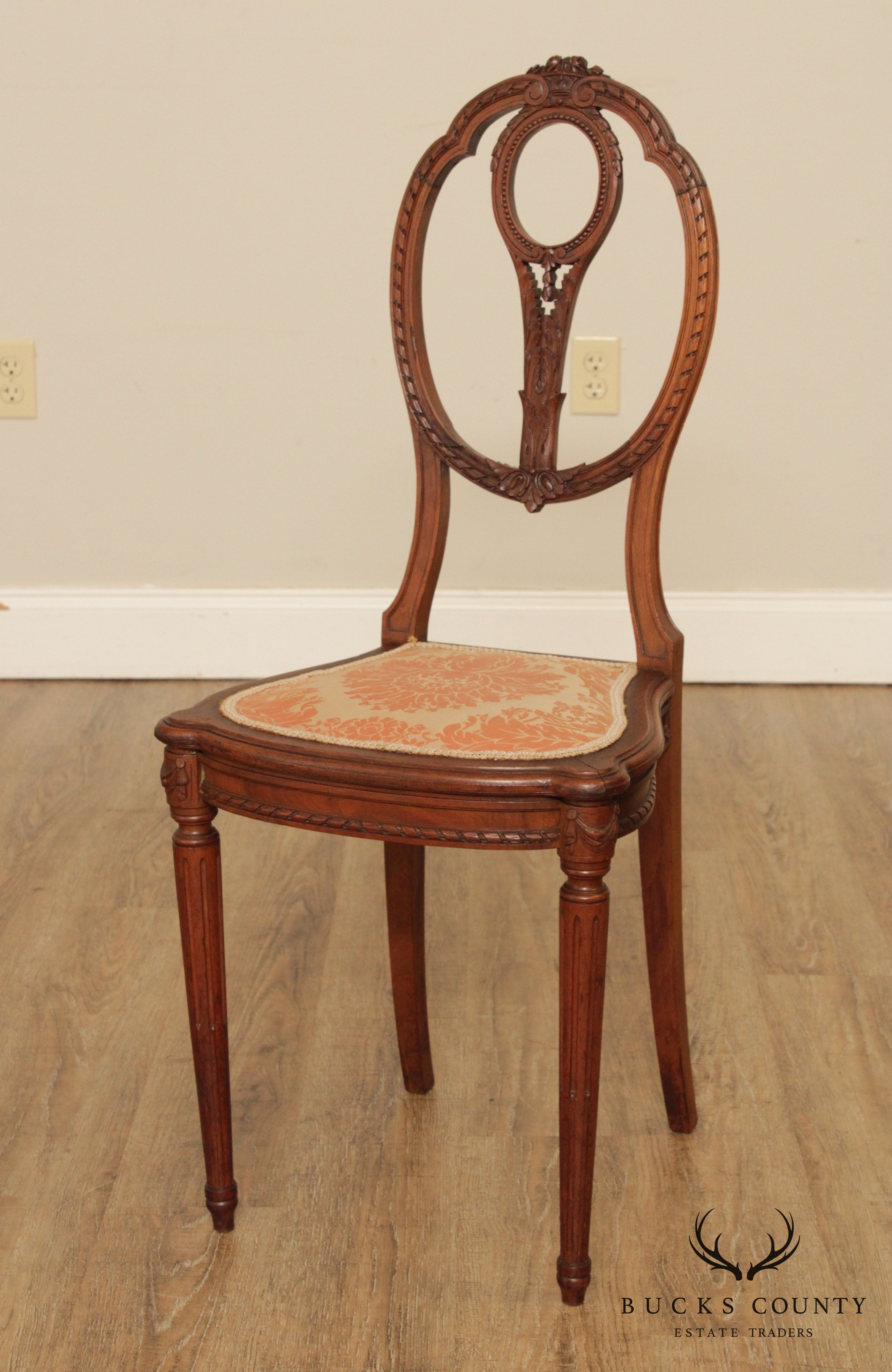 Antique Edwardian Period Pair Carved Walnut Side Chairs