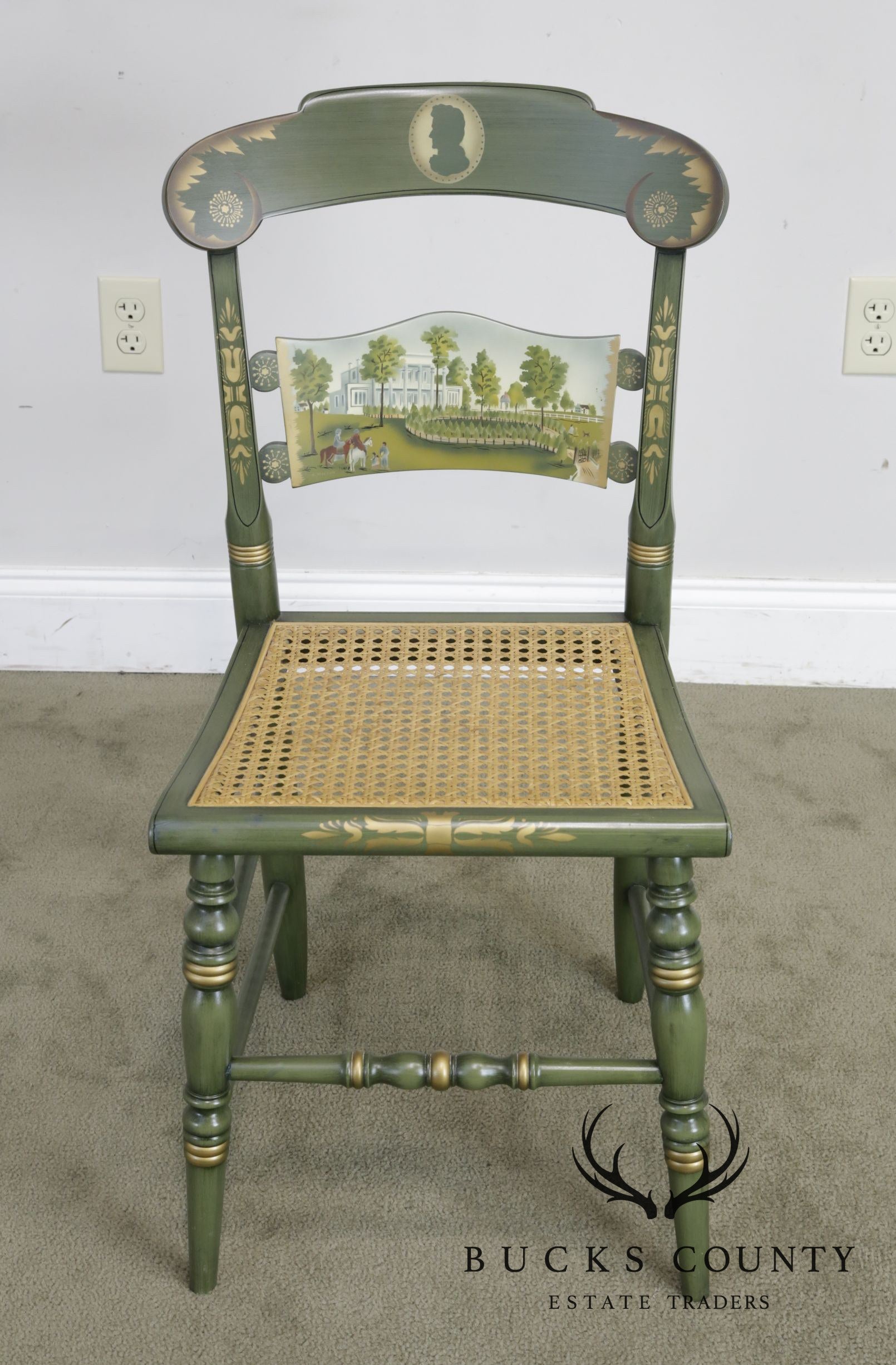 Hitchcock Green Painted "Andrew Jackson's Hermitage" Cane Seat Side Chair (B)