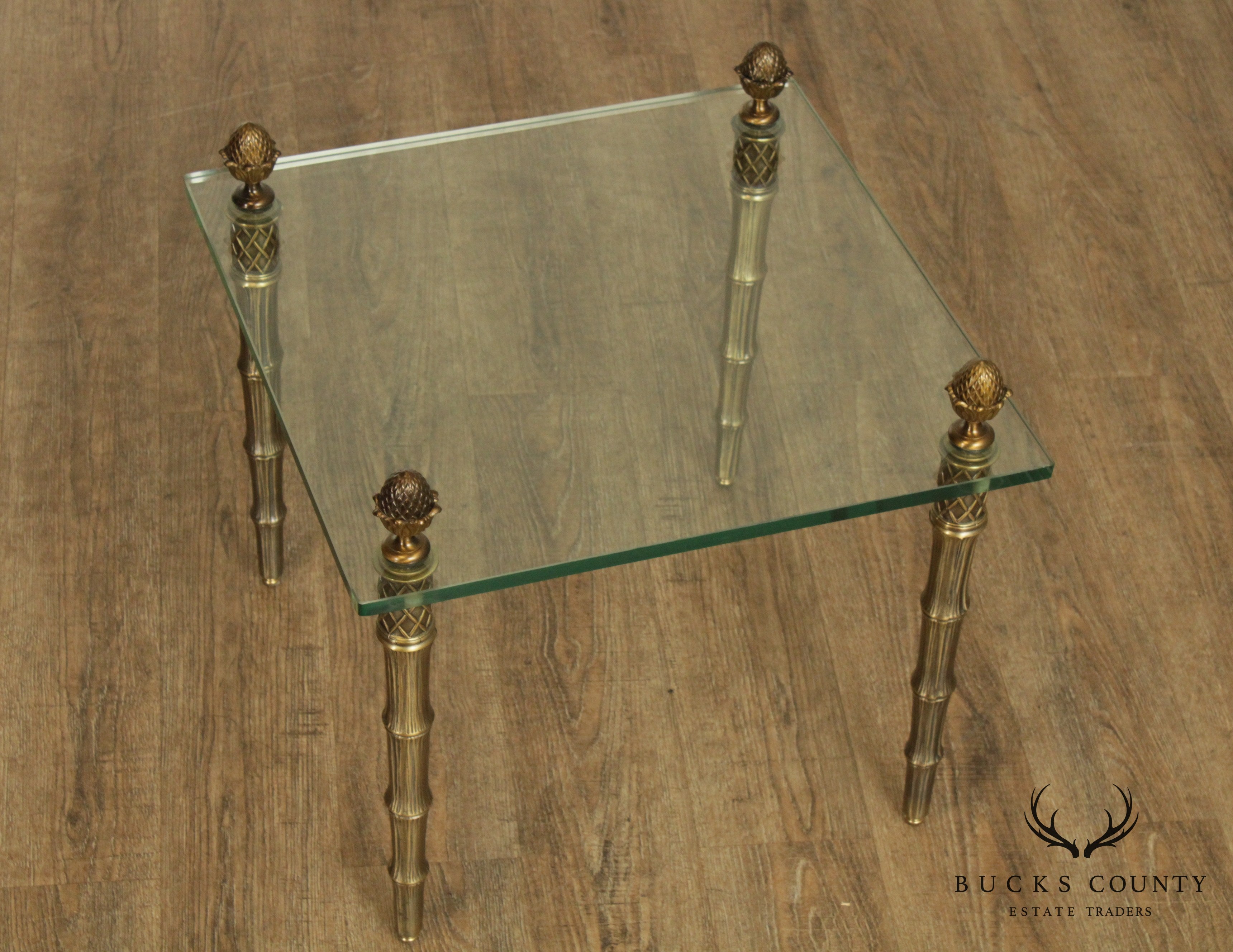 Vintage French Directoire Style Square Brass & Glass Side Table