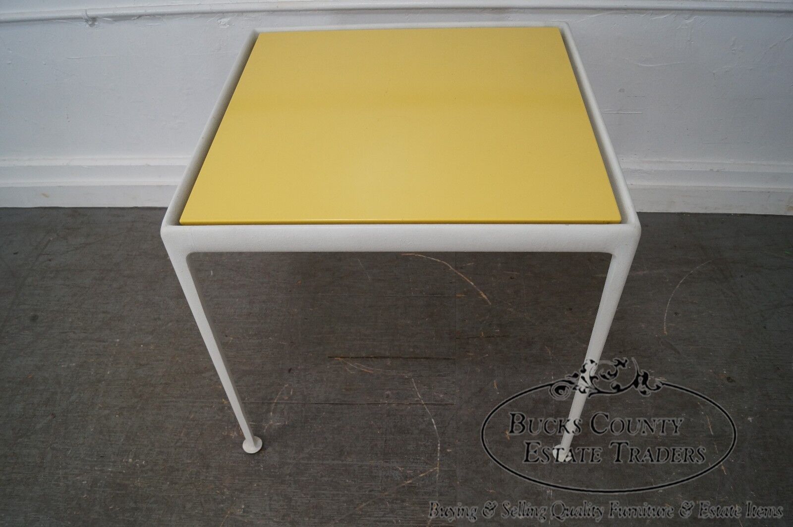 Richard Schultz Knoll Vintage Yellow Enameled Metal Top White Dining Table