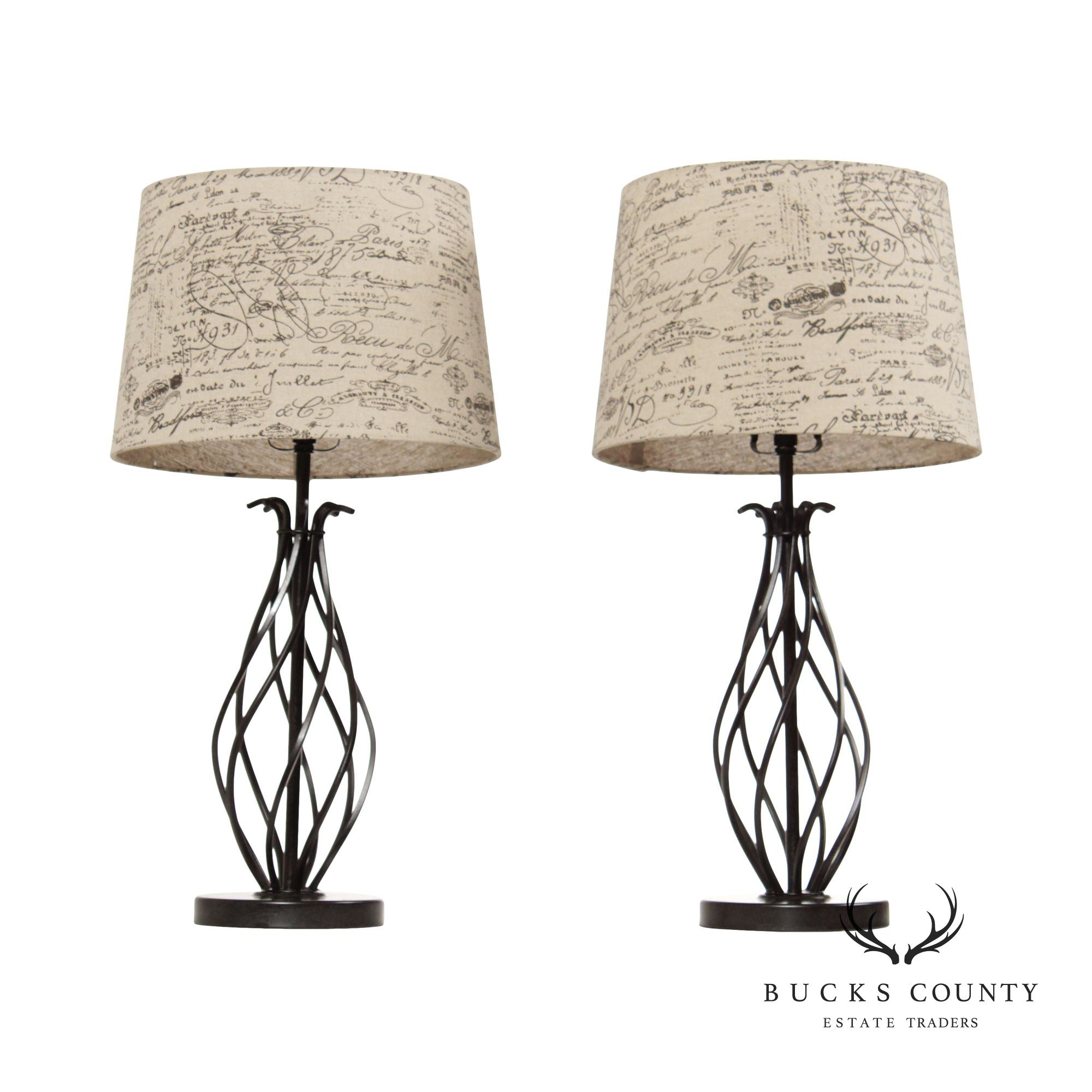 Contemporary Pair of Twisted Steel Table Lamps