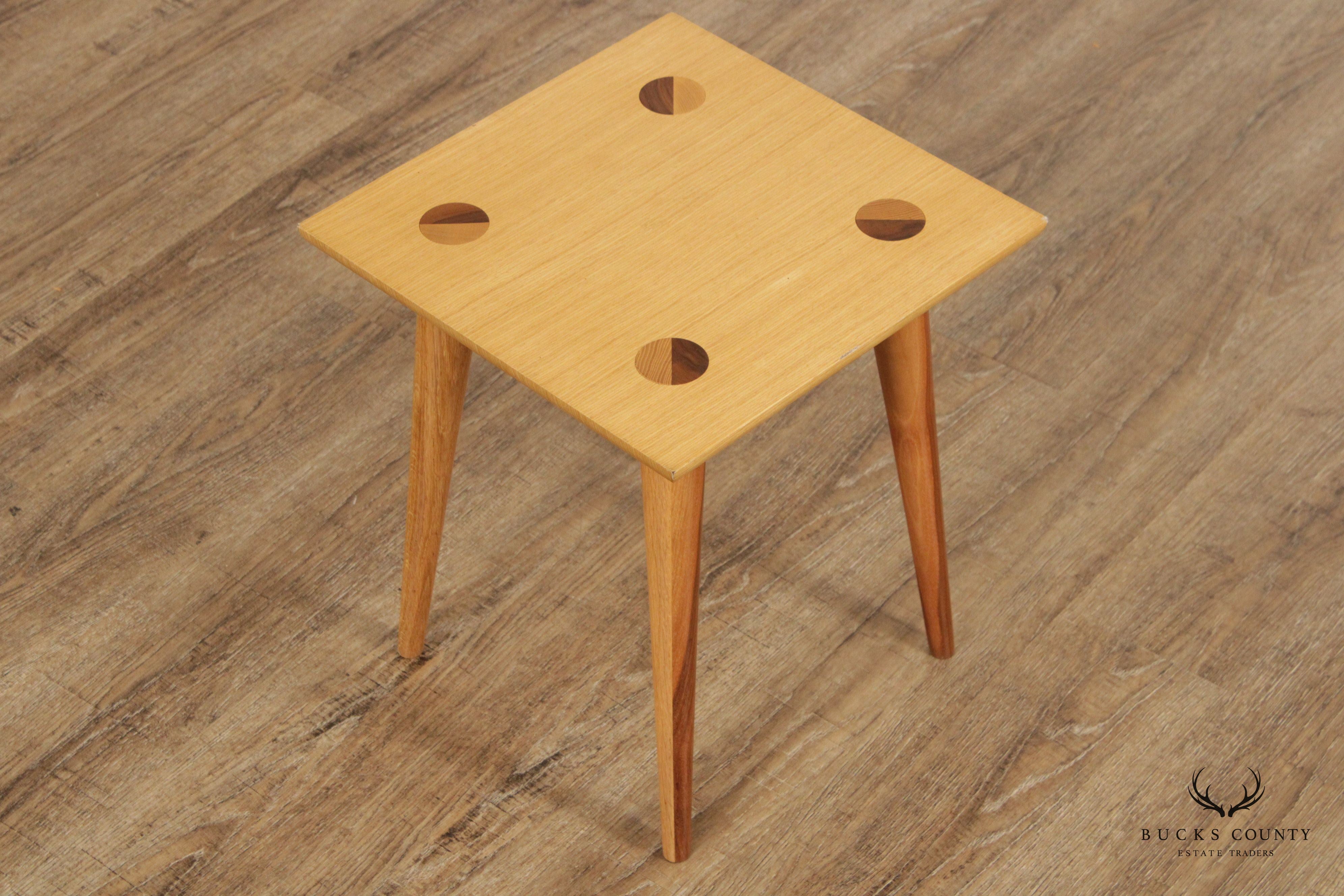 Studio Crafted Mid Century Modern Mixed Wood End Table