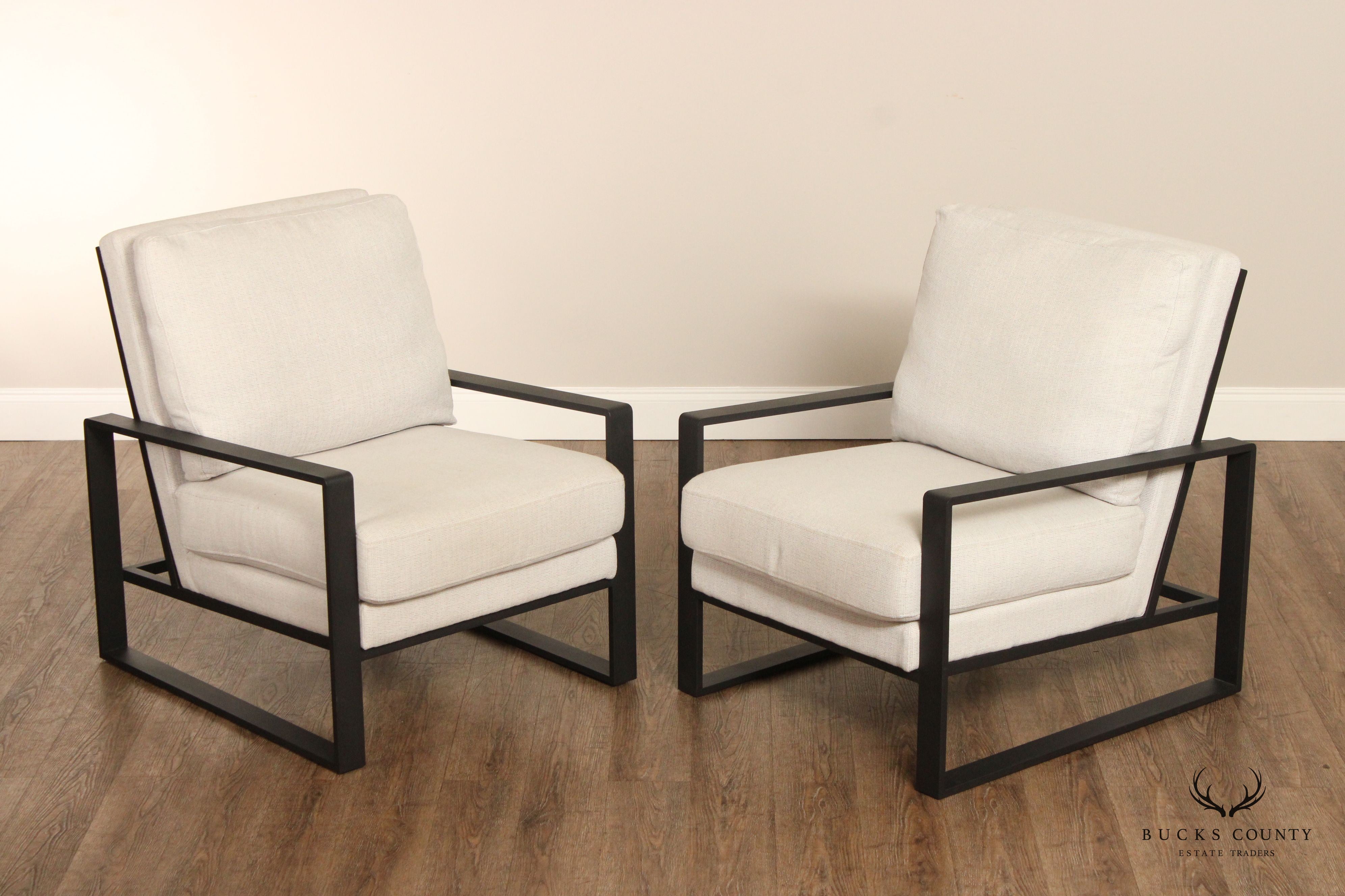 Modern Pair of Aluminum Frame Lounge Armchairs