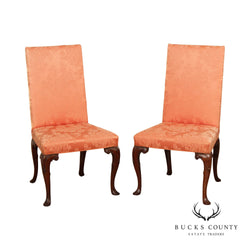 Queen Anne Style Pair Custom Upholstered High Back Side Chairs