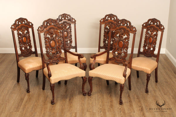 1920's Georgian Rococo Style Set of Six Carved Walnut Dining Chairs
