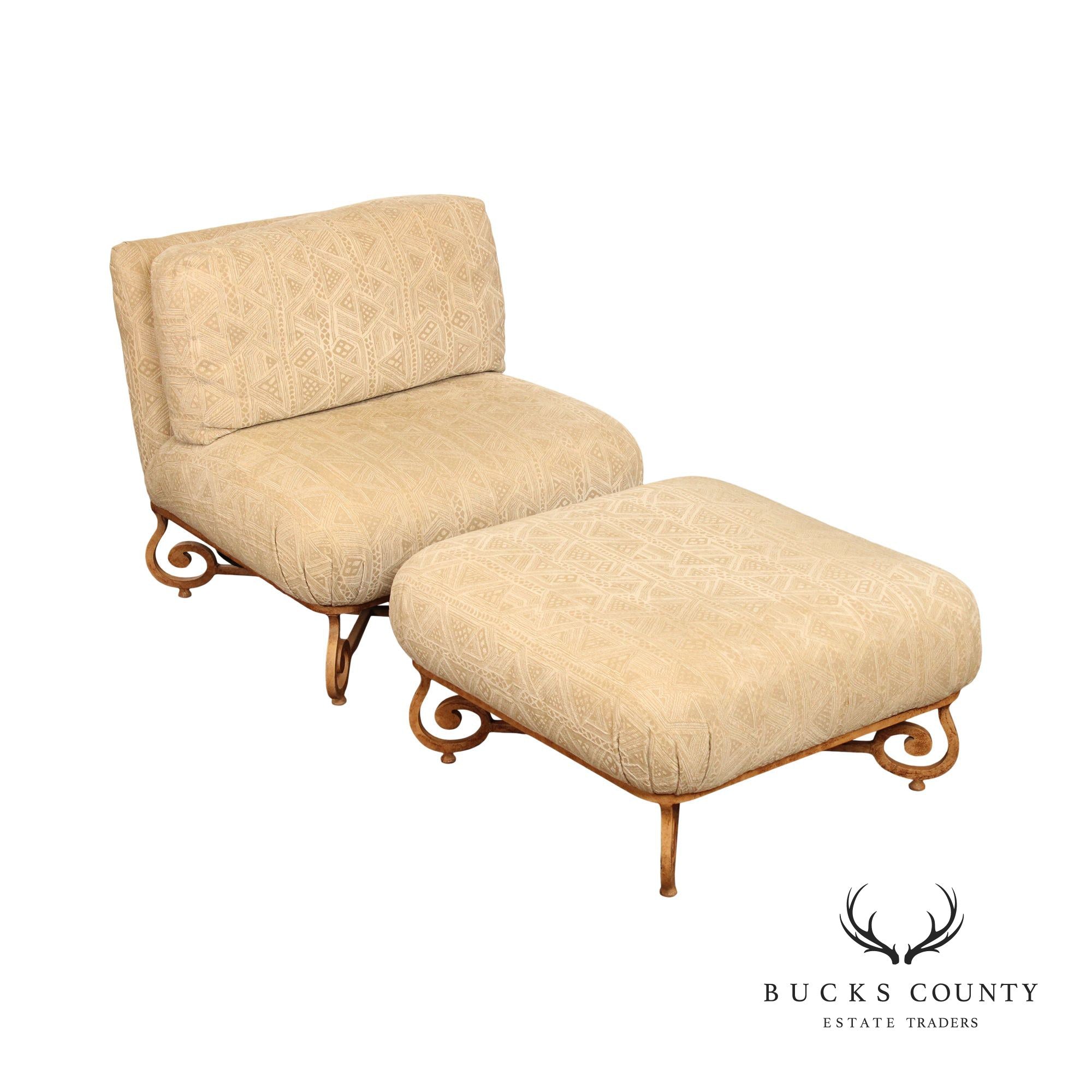 Henredon Hollywood Regency Style Lounge Chair and Ottoman