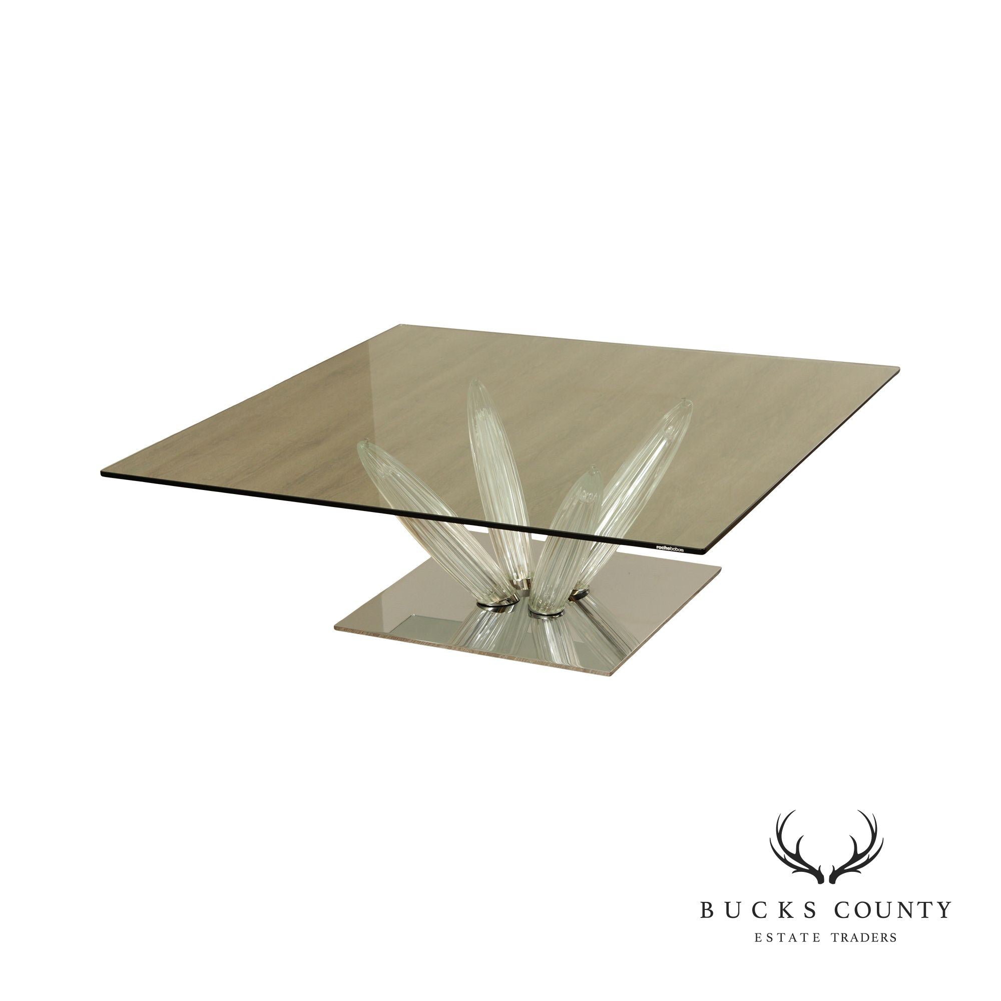 Roche Bobois Contemporary Glass Top Square Coffee Table