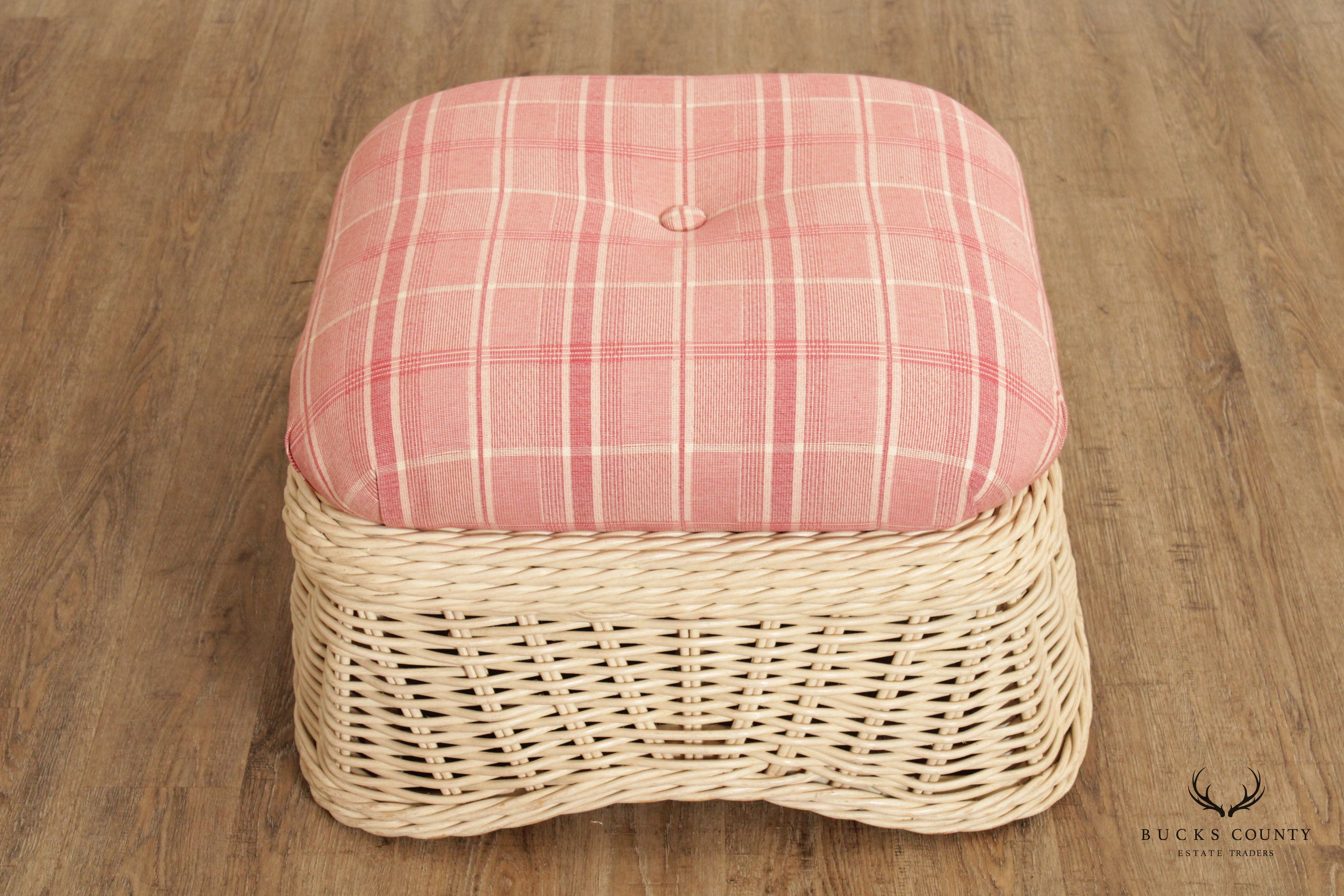 Vintage Quality Woven Wicker Ottoman Footstool