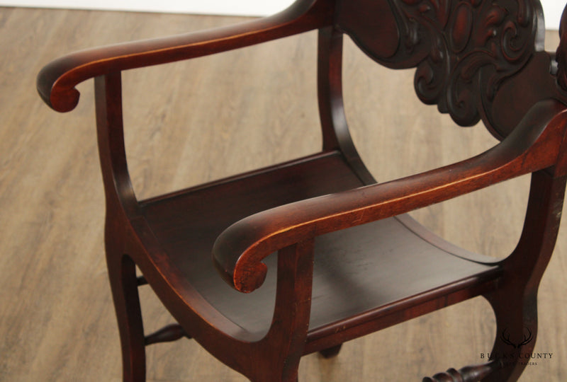 Antique Stomps-Burkhardt Carved Mahogany Saddle Hall Chair