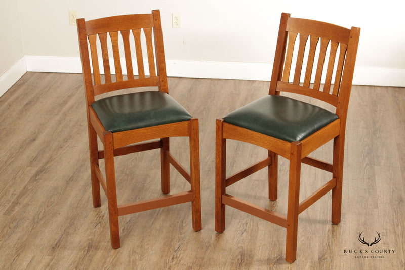 Stickley Mission Collection Pair of Oak Slat Back Counter Stools