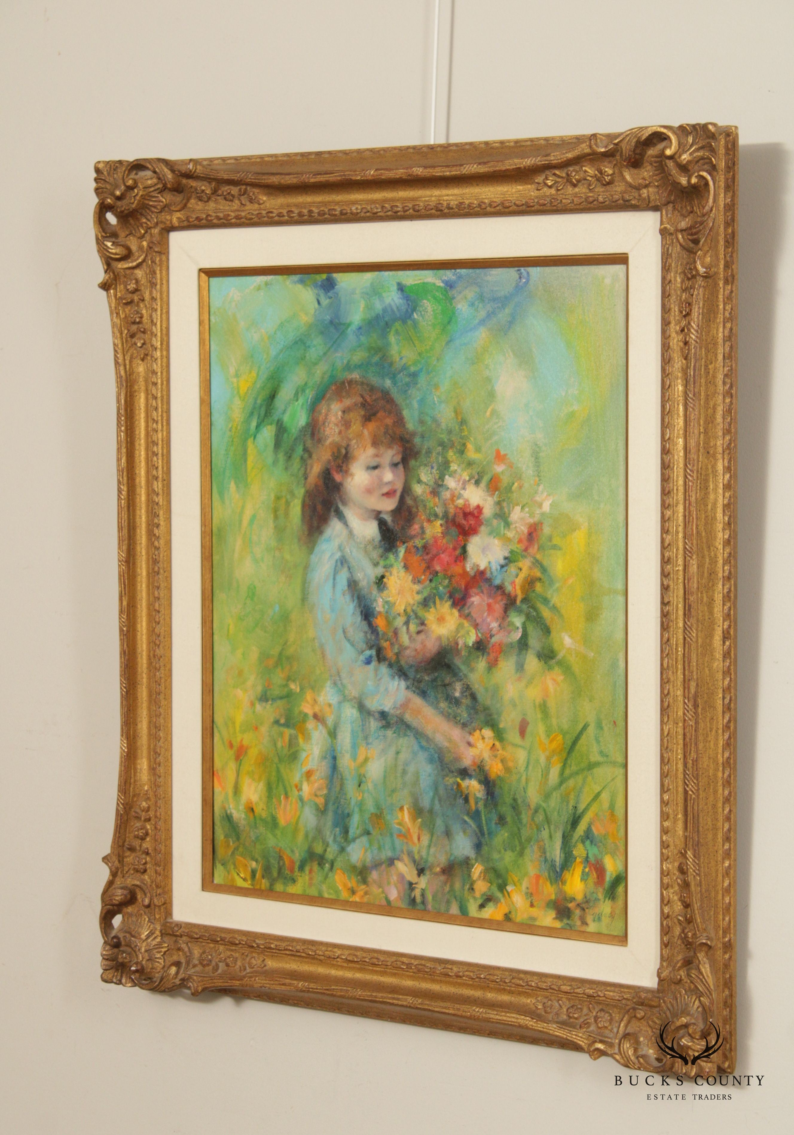 Cydney Grossman Impressionist Style 'Helene' Original Painting, Custom Framed