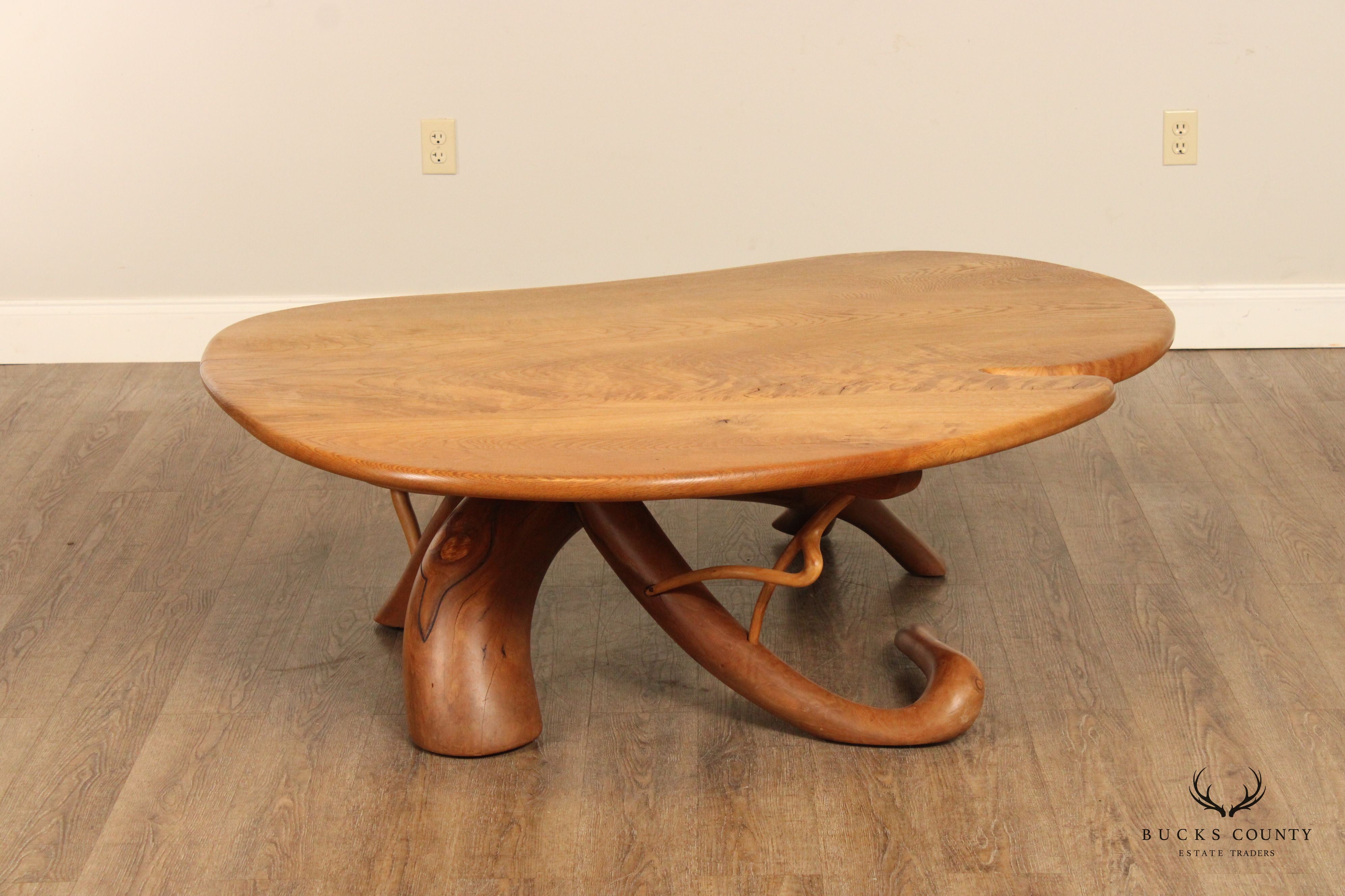 Studio Crafted Large Organic Modern Freeform Oak and Cherry Coffee Table