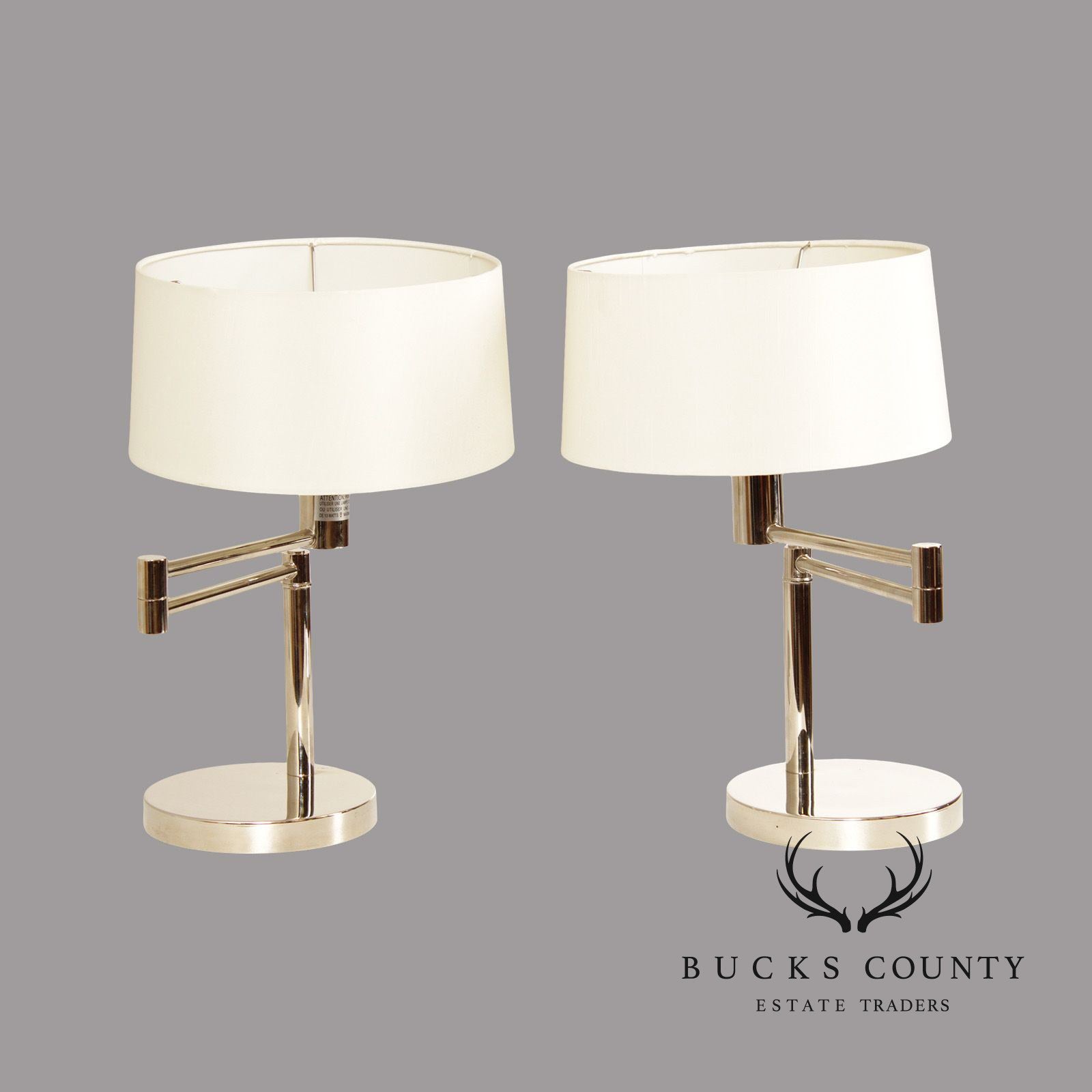 Ralph Lauren Modern Pair of Chrome Swing Arm Table Lamps