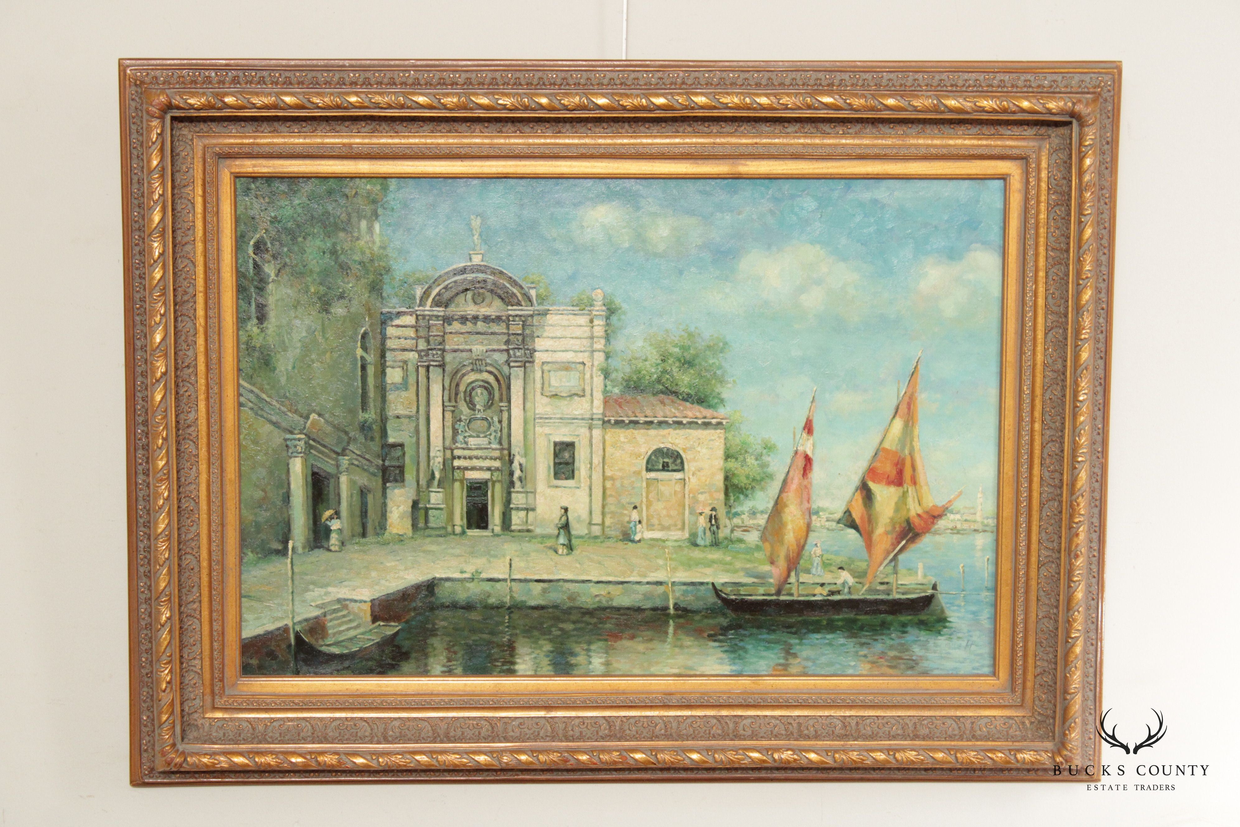 20th C. Italian Venetian Scene Original Oil Paining, Signed