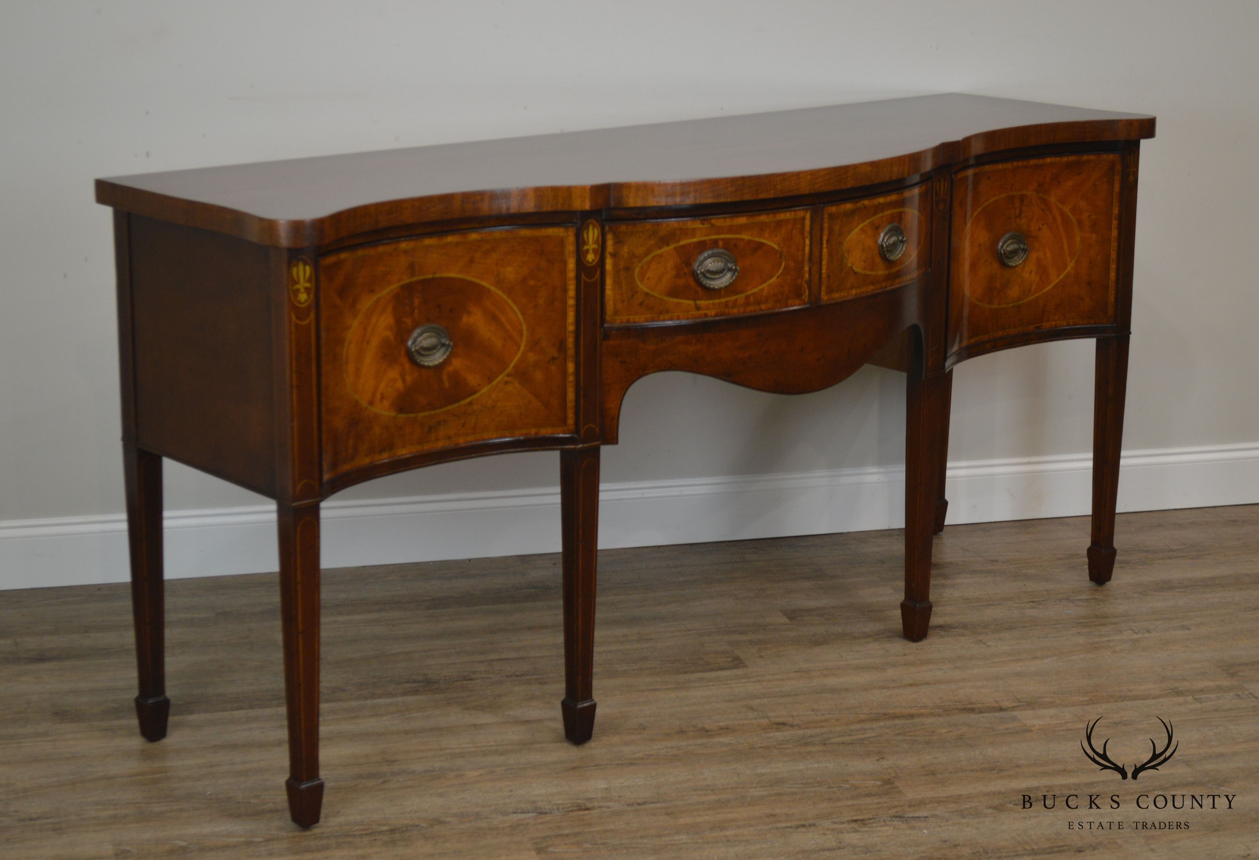 Nahon N.Y. George III Style Vintage Mahogany Serpentine Inlaid Sideboard