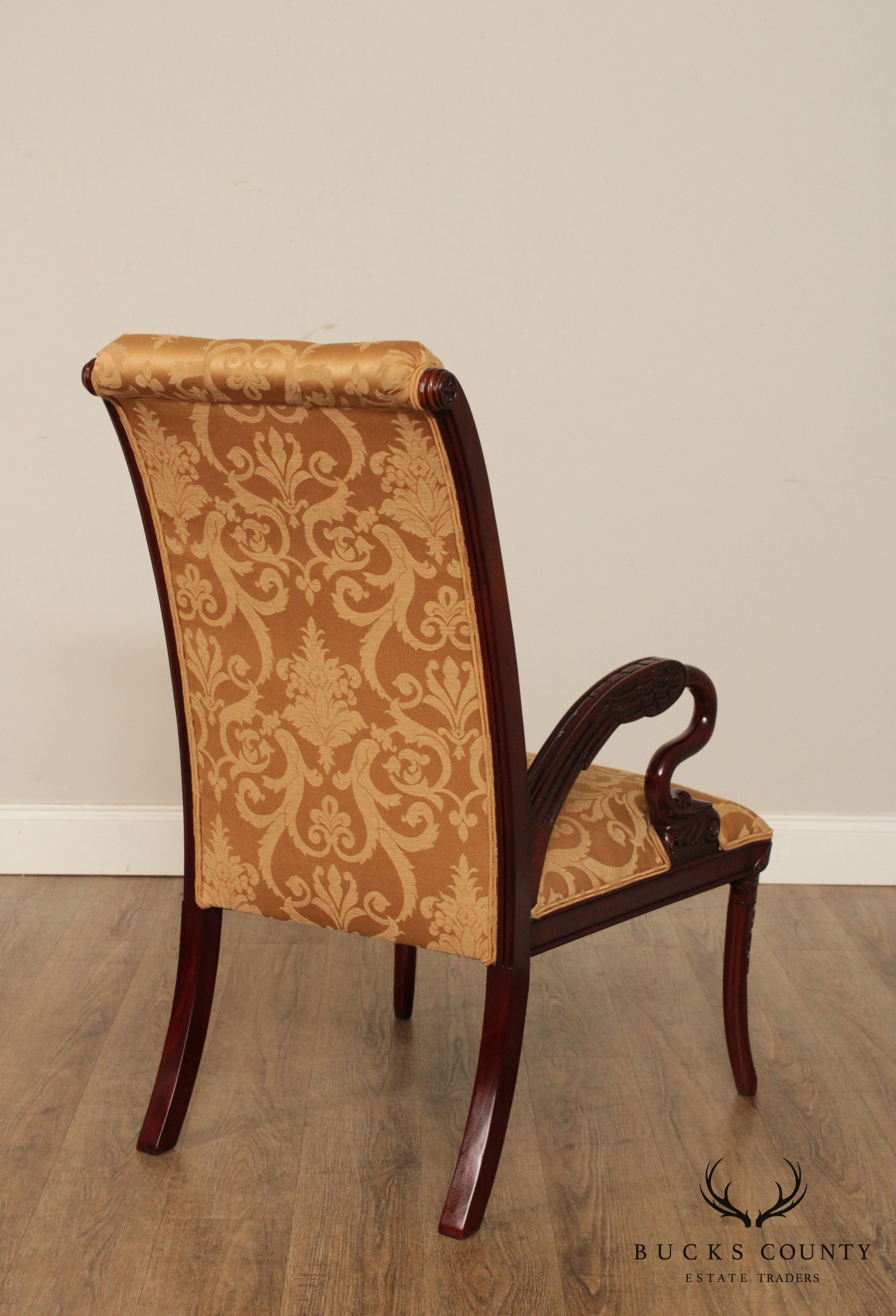 French Regency Style Carved Mahogany Pair Armchairs