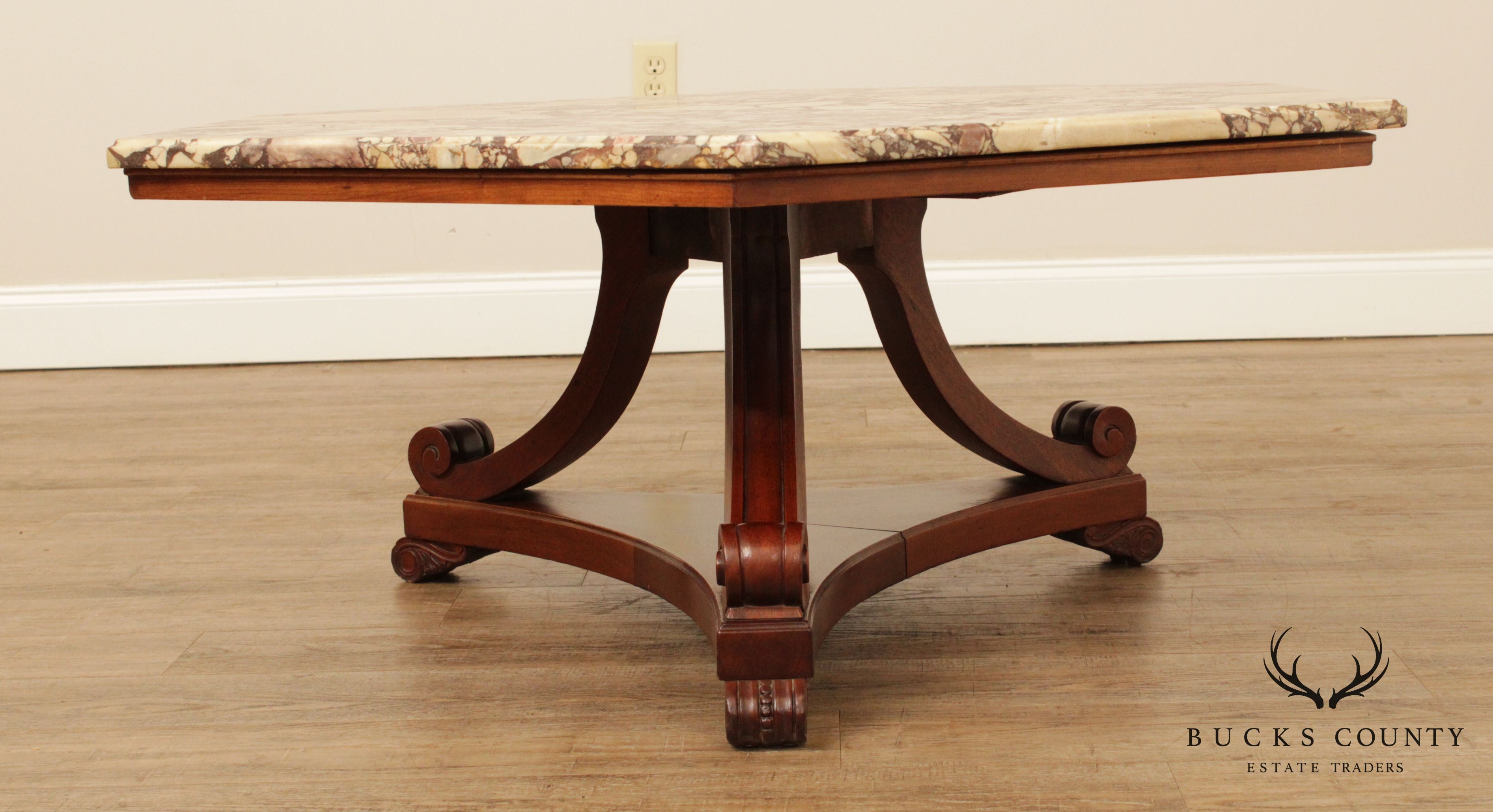 Empire Revival Vintage Mahogany Hexagon Marble Top Coffee Table