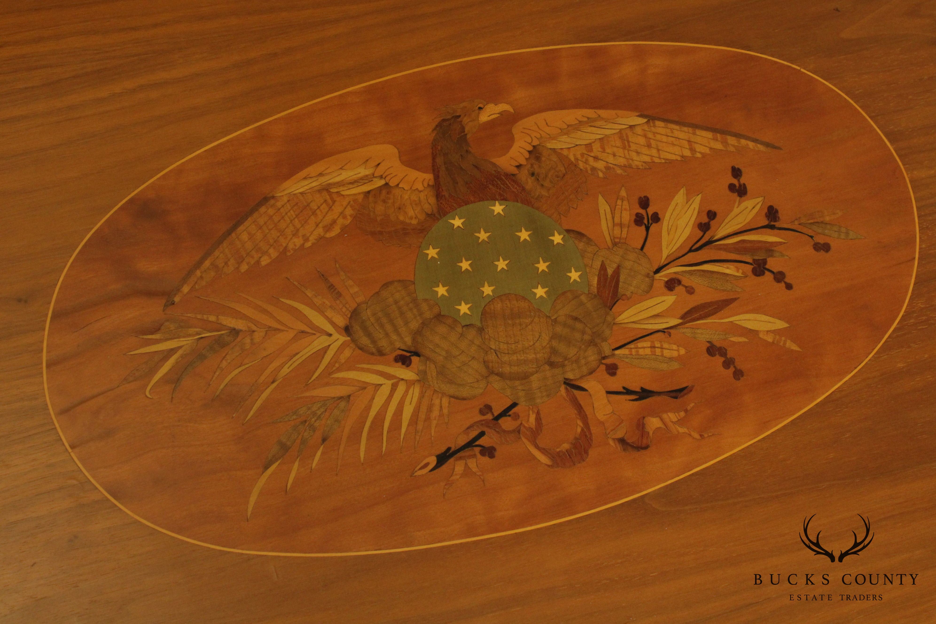 French Influenced Custom Patriotic Marquetry Inlaid Side Table