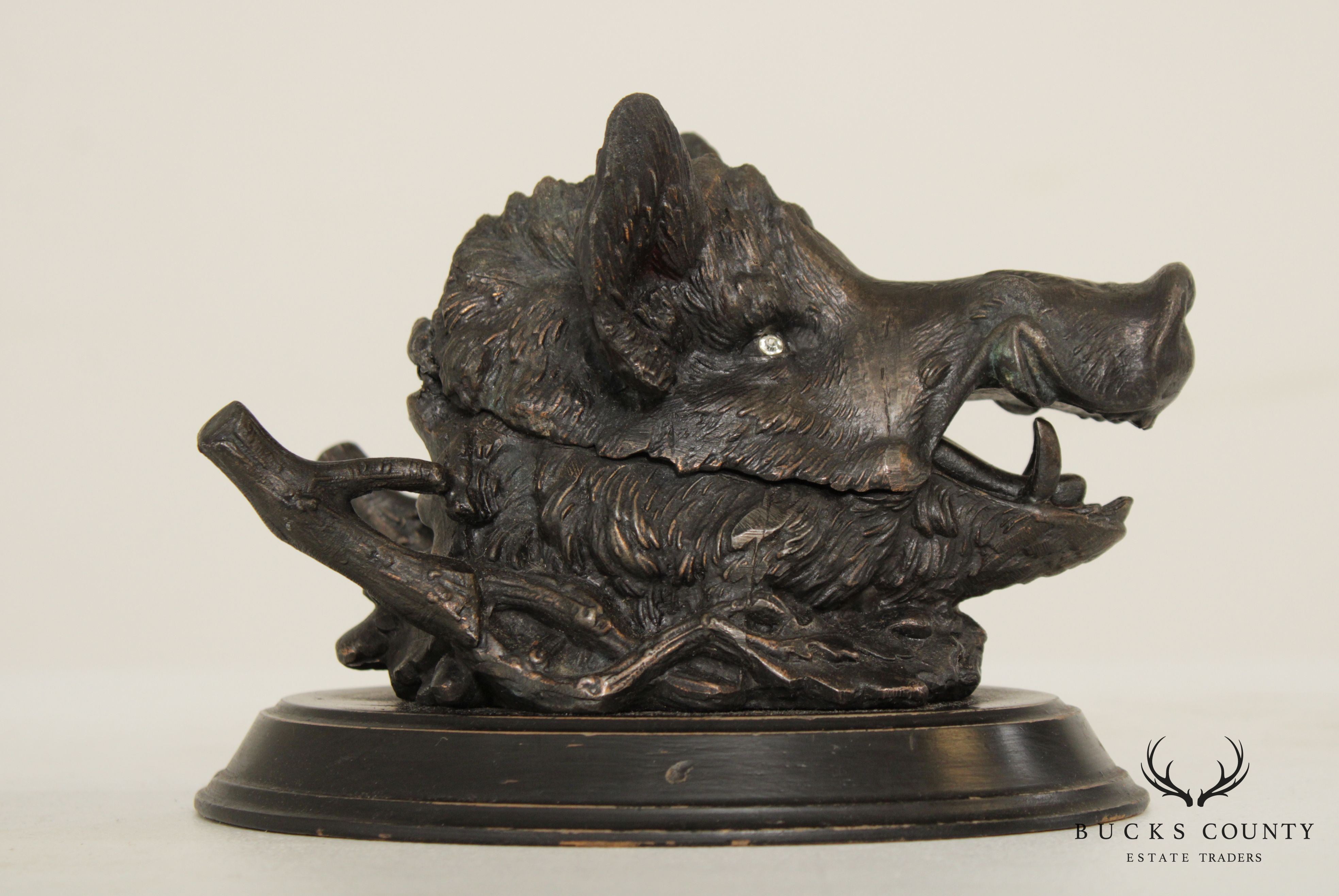 Antique French Boar's Head Inkwell