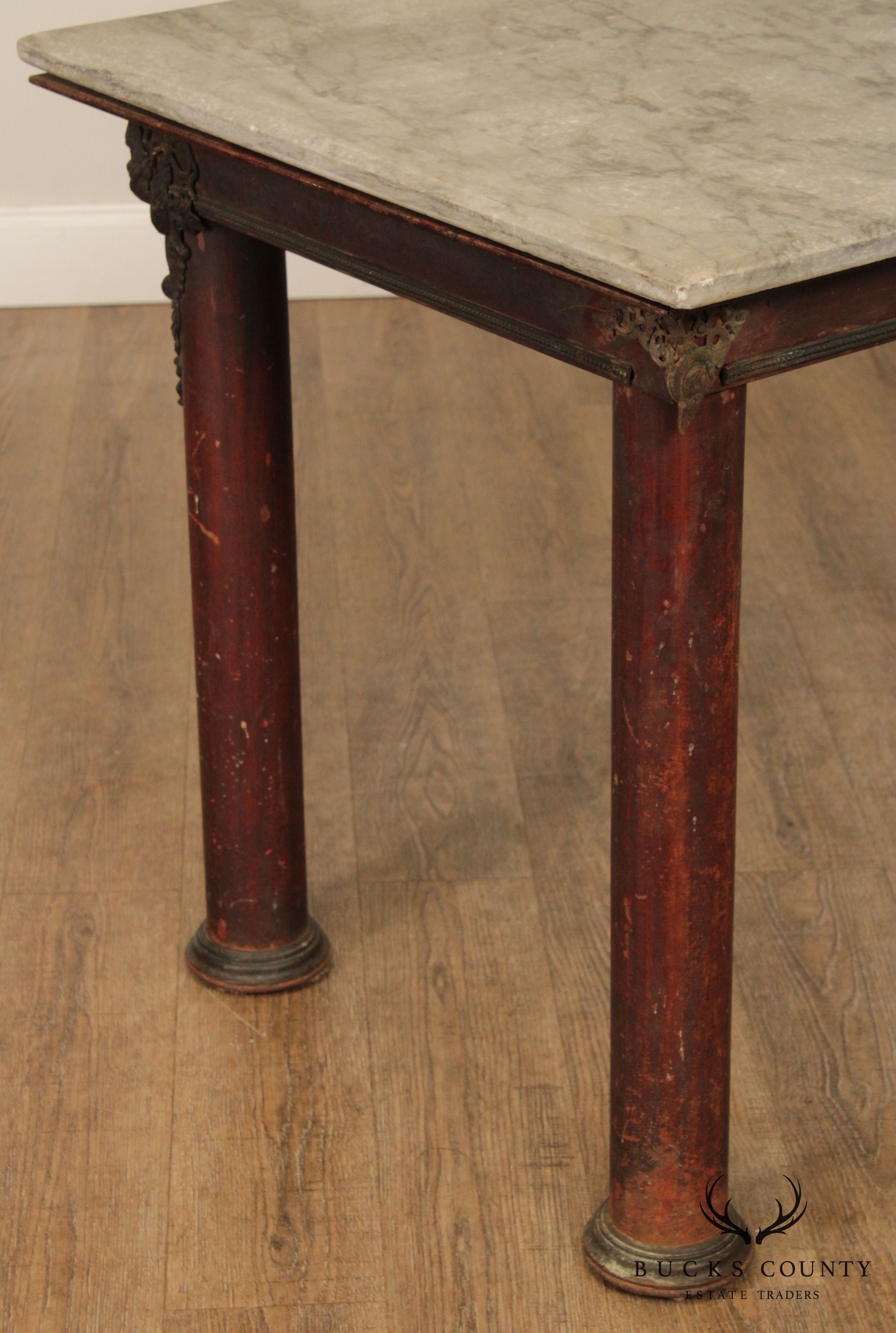 Antique 19th Century Iron & Brass Marble Top Chocolatiers Table