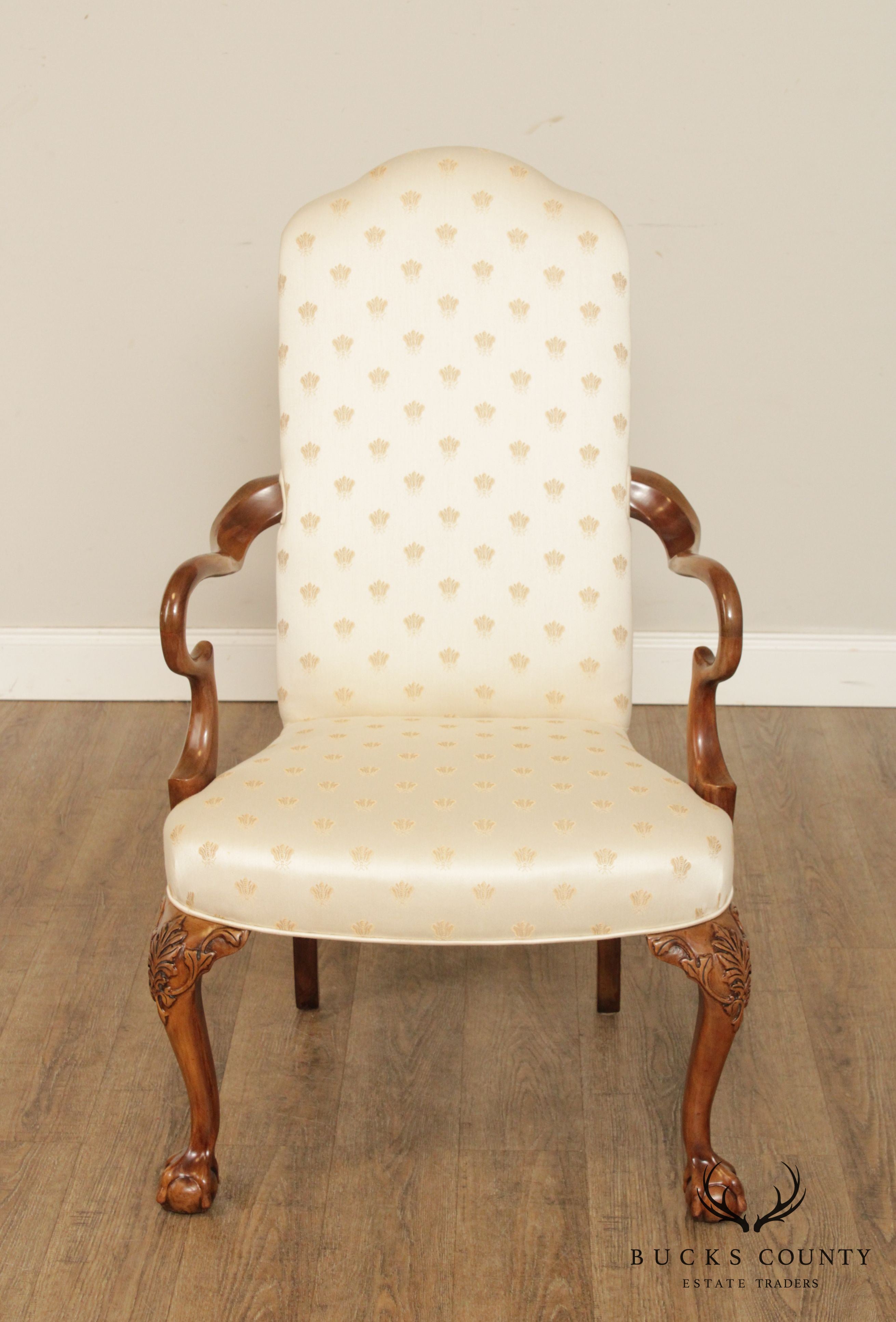 Queen Anne Style Gooseneck Armchair with Ball & Claw Feet