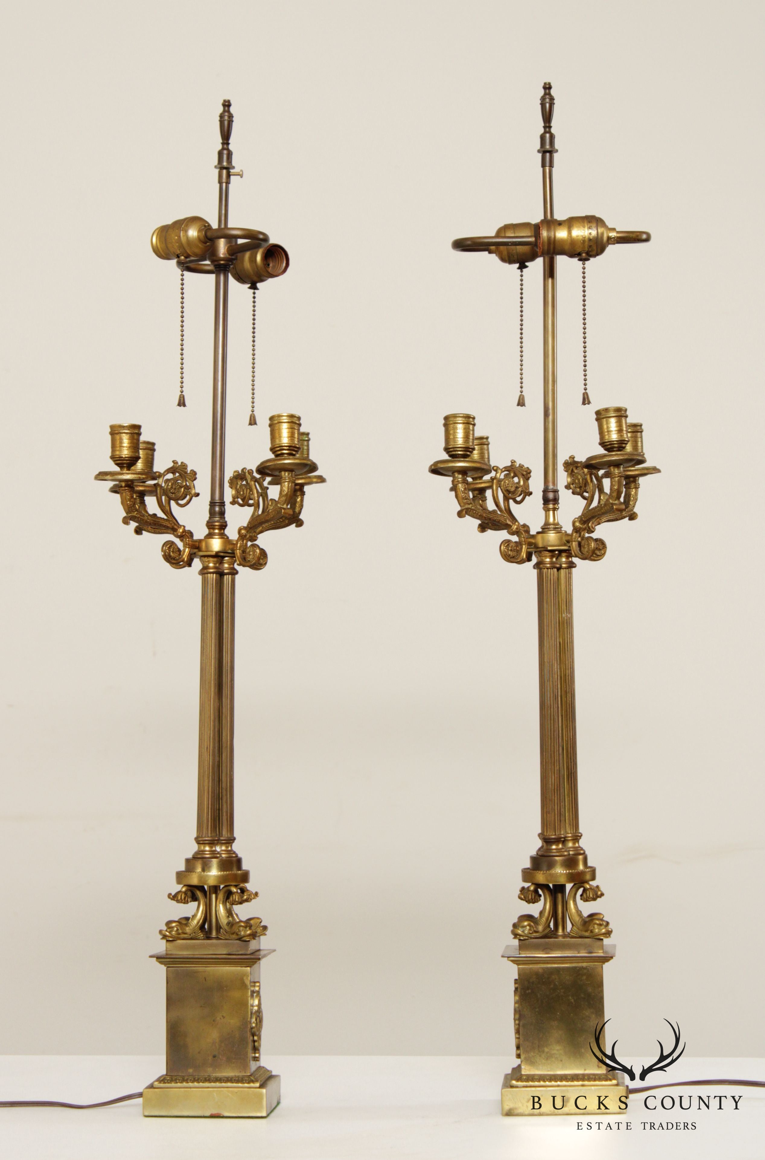 Vintage Neoclassical Bronze Candelabra Lamps