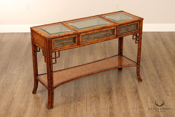 Maitland Smith Asian Inspired Faux Bamboo Tortoiseshell Console Table