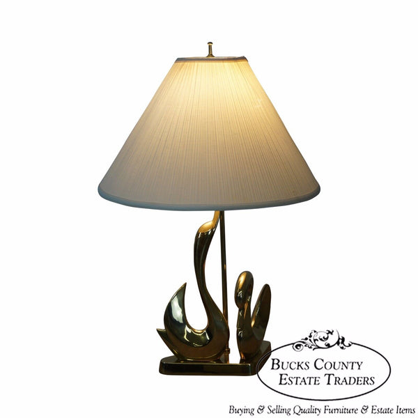 Vintage Italian Brass Swan Elegant Table Lamp