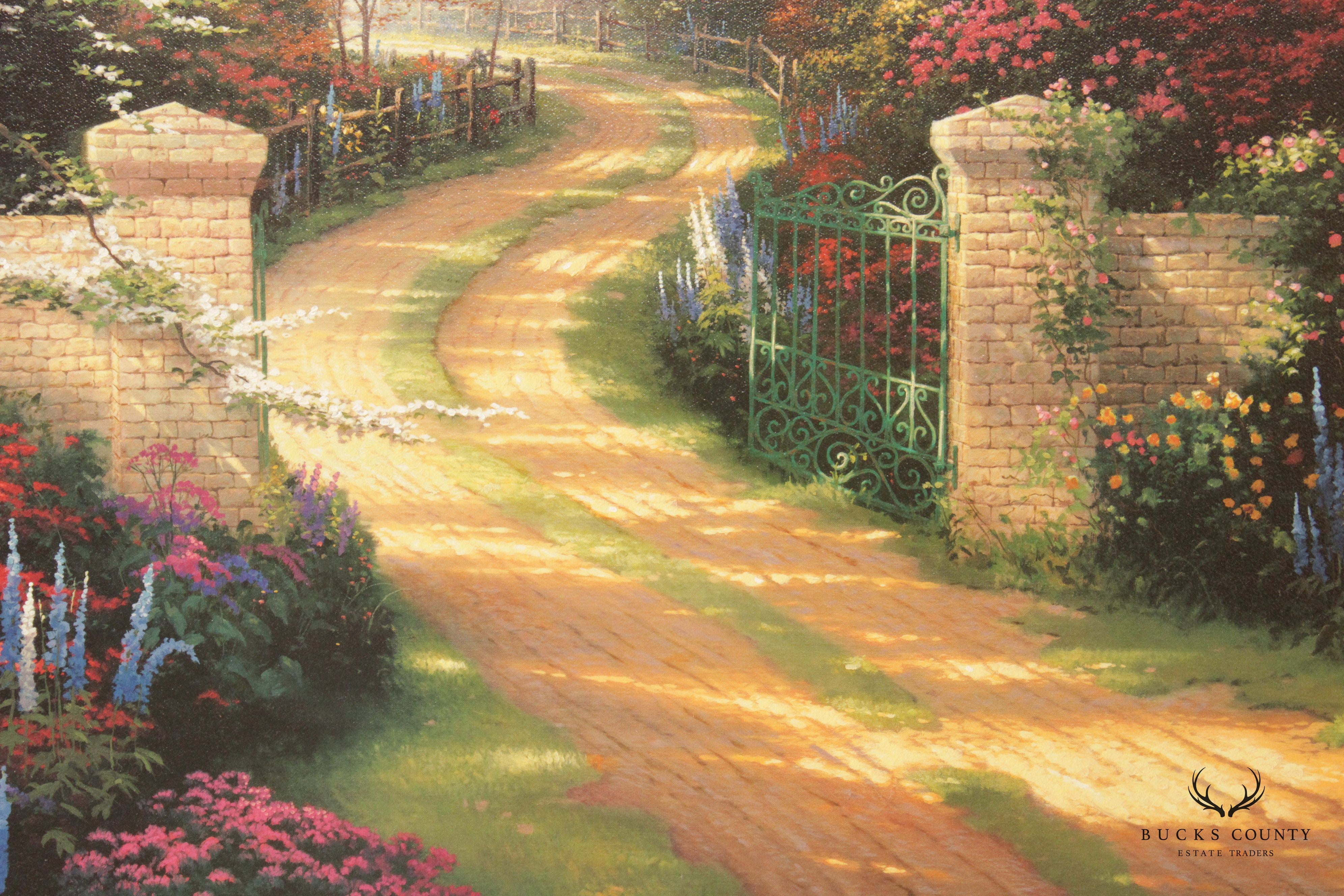 Thomas Kinkade 'Spring Gate' Lithograph Canvas Print, Custom Framed