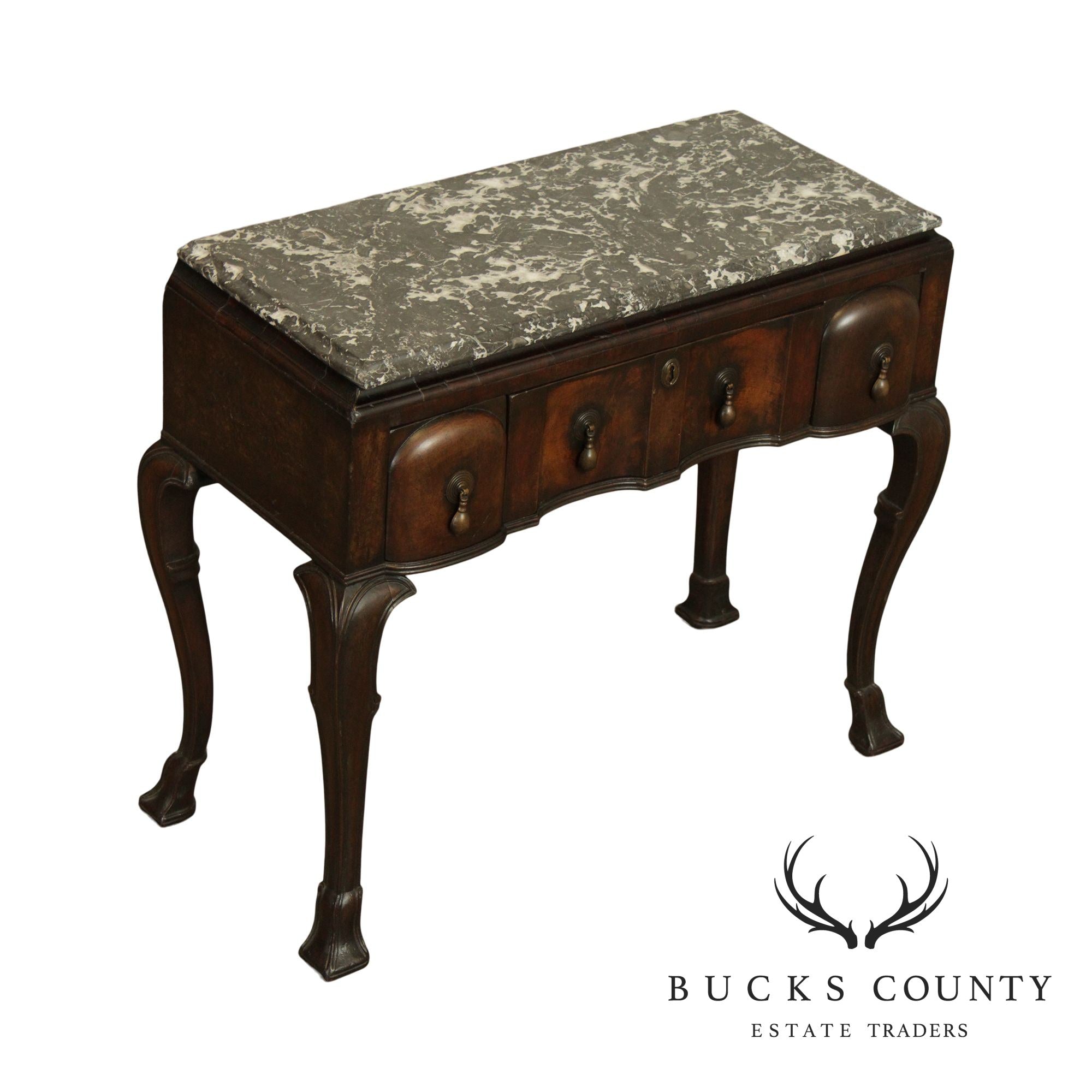 18th Century Antique English Walnut Jacobean Marble Top Console, Lowboy