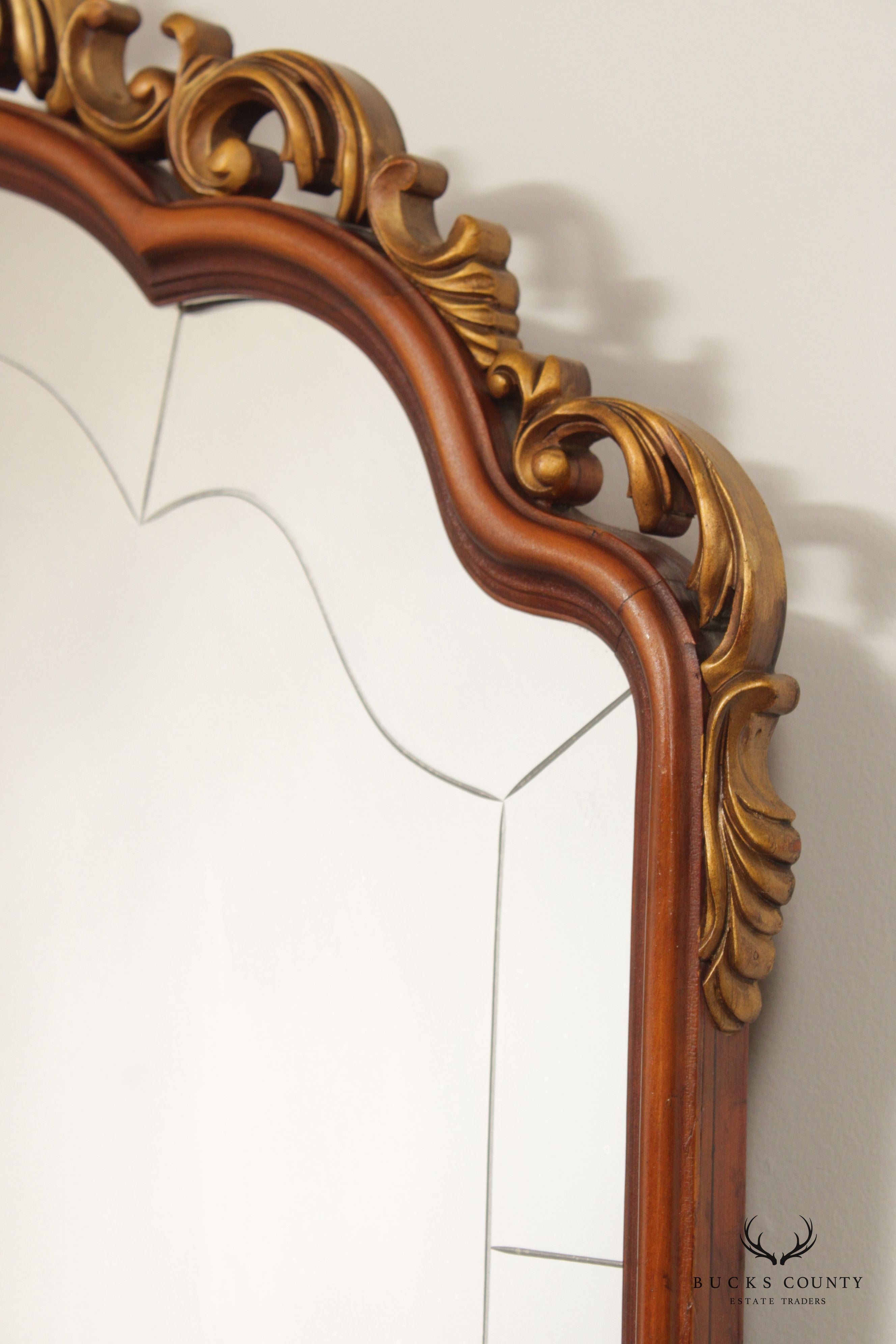 1930' French Rococo Revival Style Carved Partial Gilt Wall Mirror