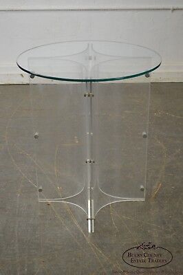 Mid Century Modern Lucite Base Round Glass Top Table