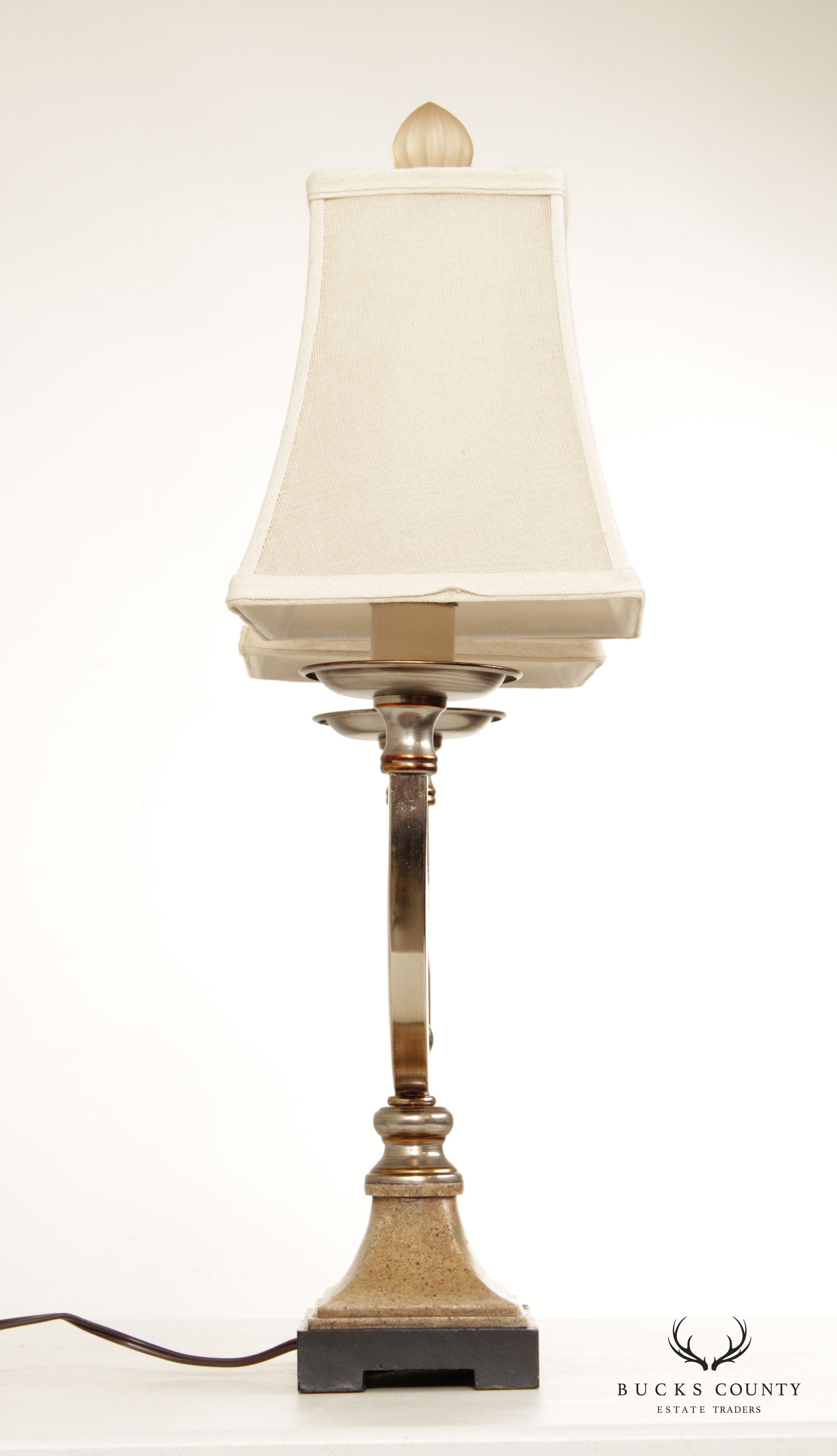 Neoclassical Style Pair of Chrome Two-Light Table Lamps (F)