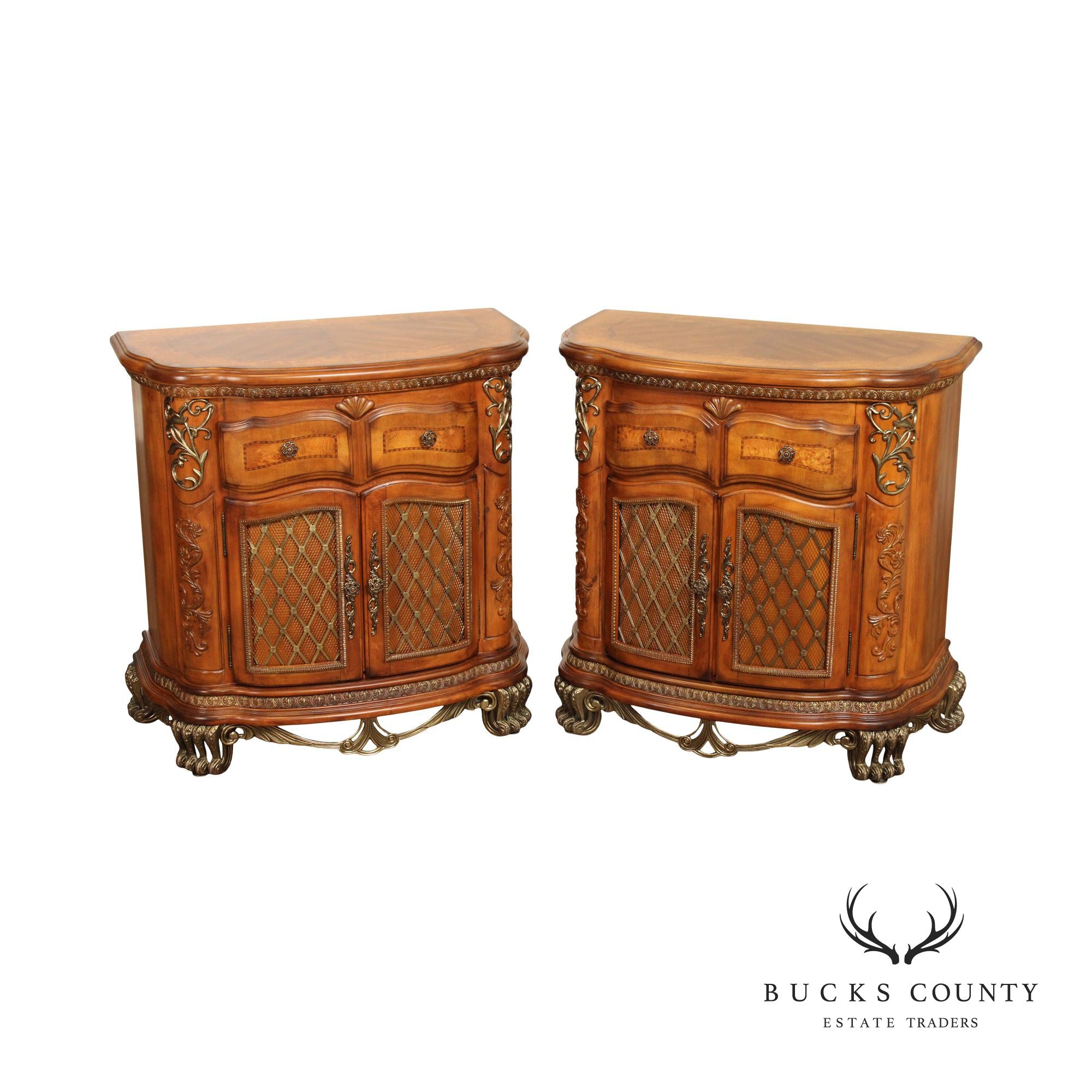 Michael Amini Venetian Collection Pair of Walnut Nightstands