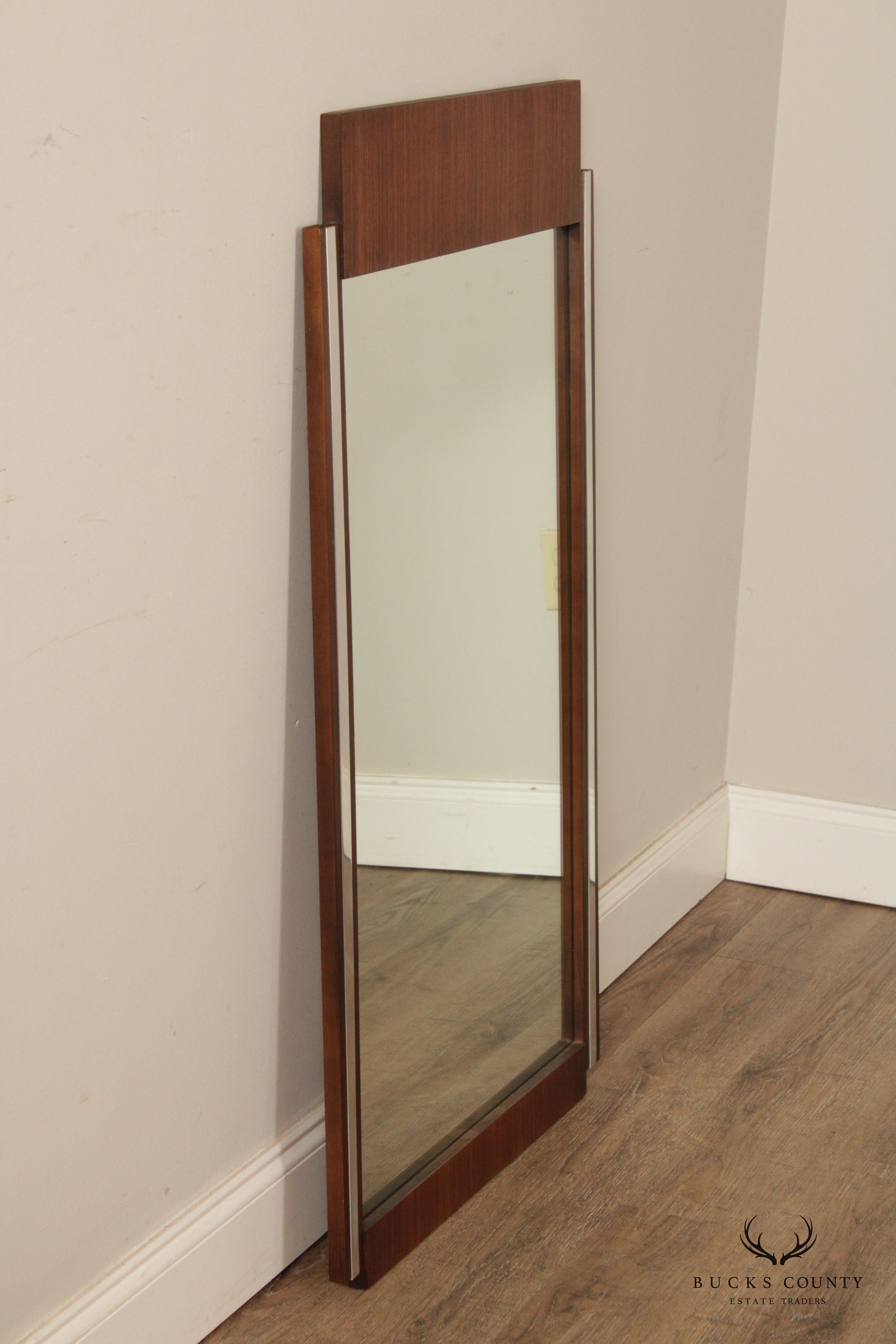 Broyhill Premier Mid Century Modern Walnut and Chrome Wall Mirror