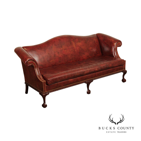 Hancock and Moore Chippendale Style Leather Camelback Sofa