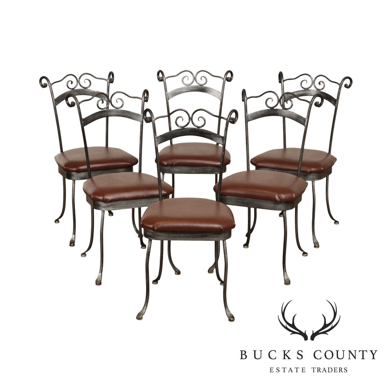 Quality Hand Forged Iron Set 6 Dining Chairs