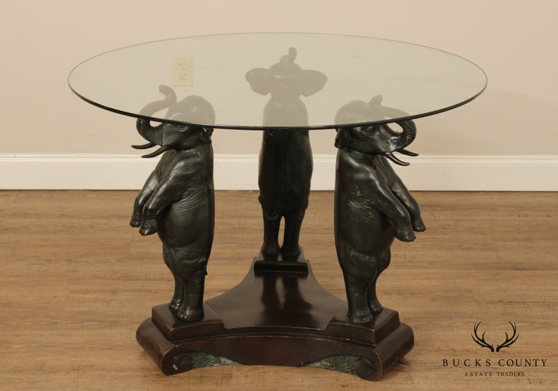 Vintage Bronze Elephant Base Glass Top Table