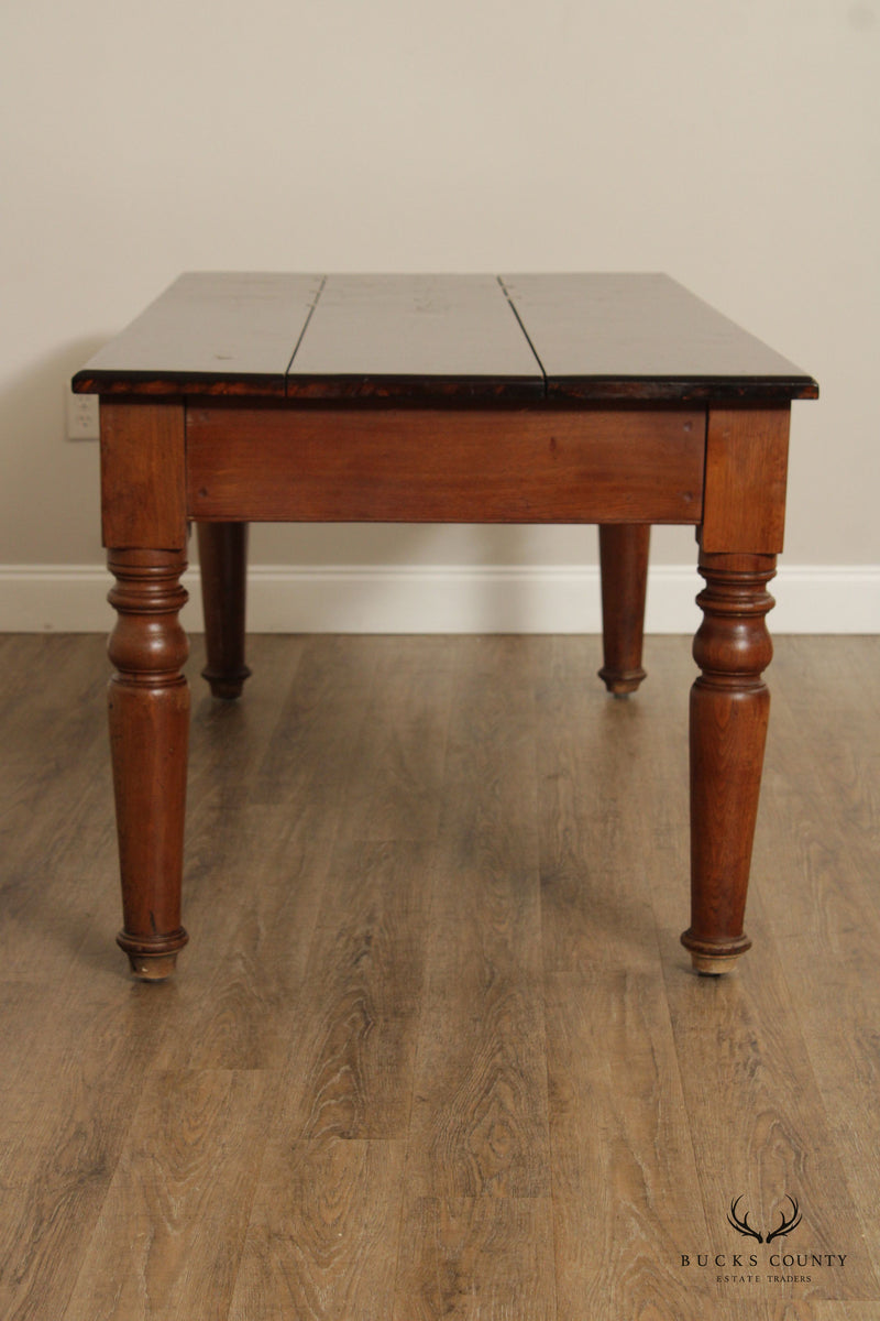 Antique 19th Century Rustic French Farmhouse Pine And Walnut Table