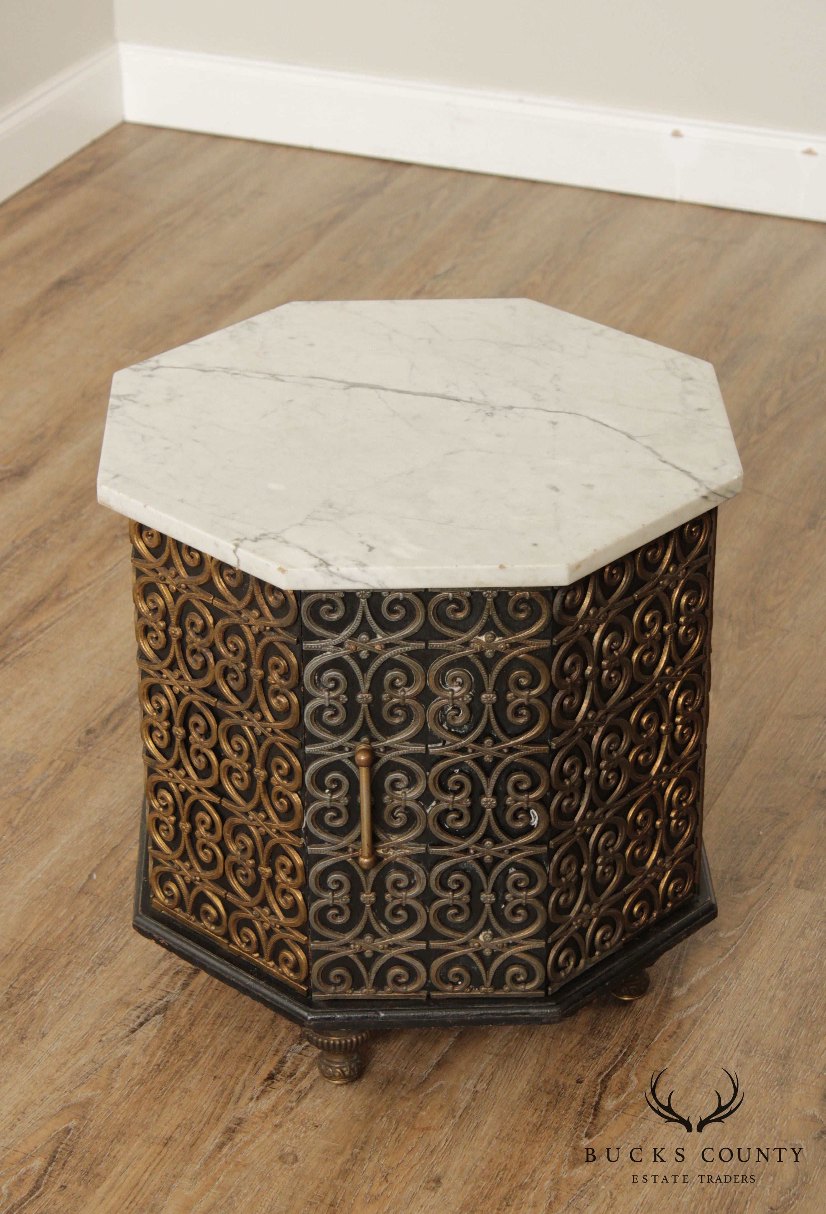 Italian Hollywood Regency Marble Top Side Table