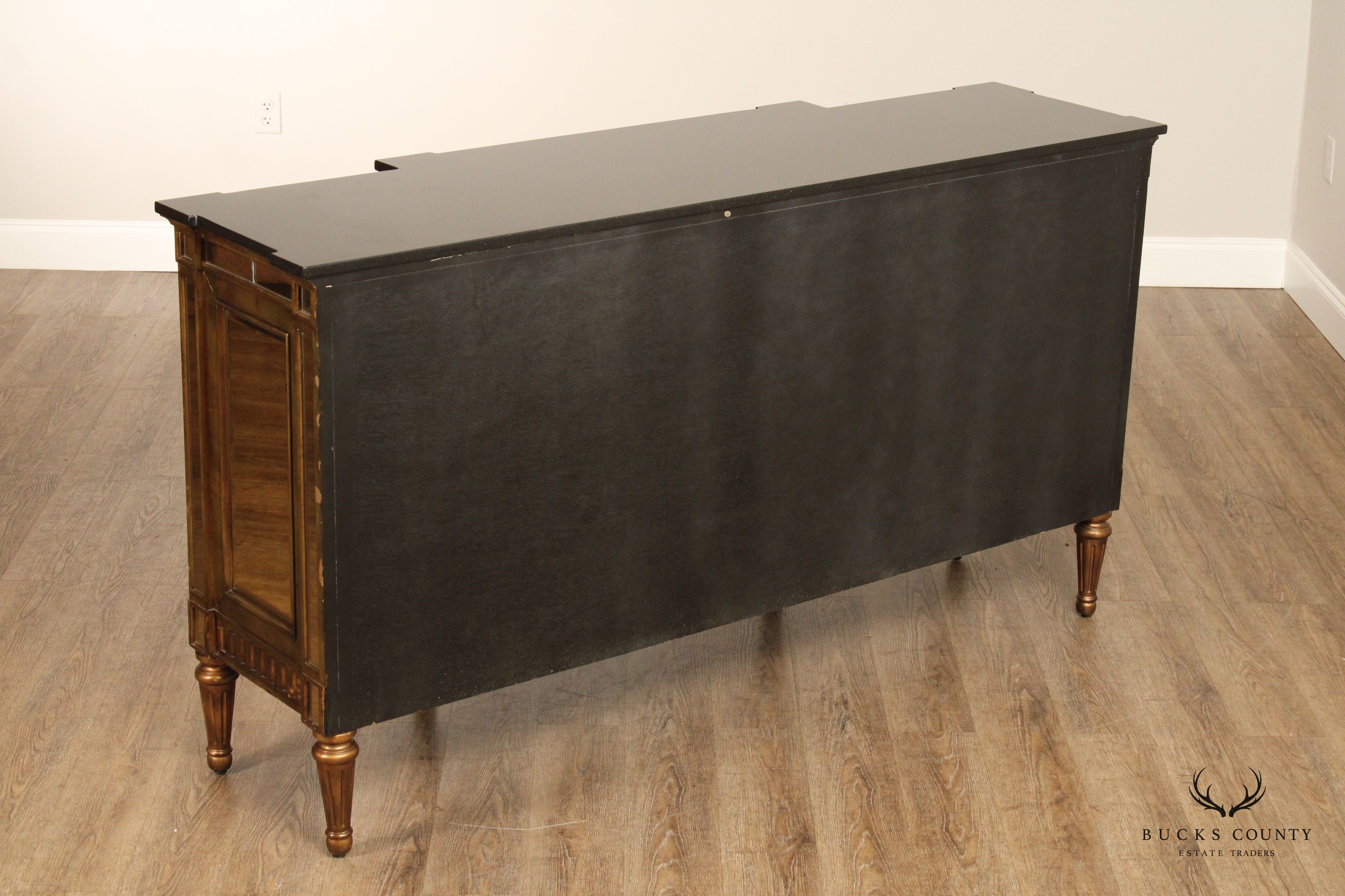 Italian Hollywood Regency Style Marble Top Mirrored Sideboard Buffet