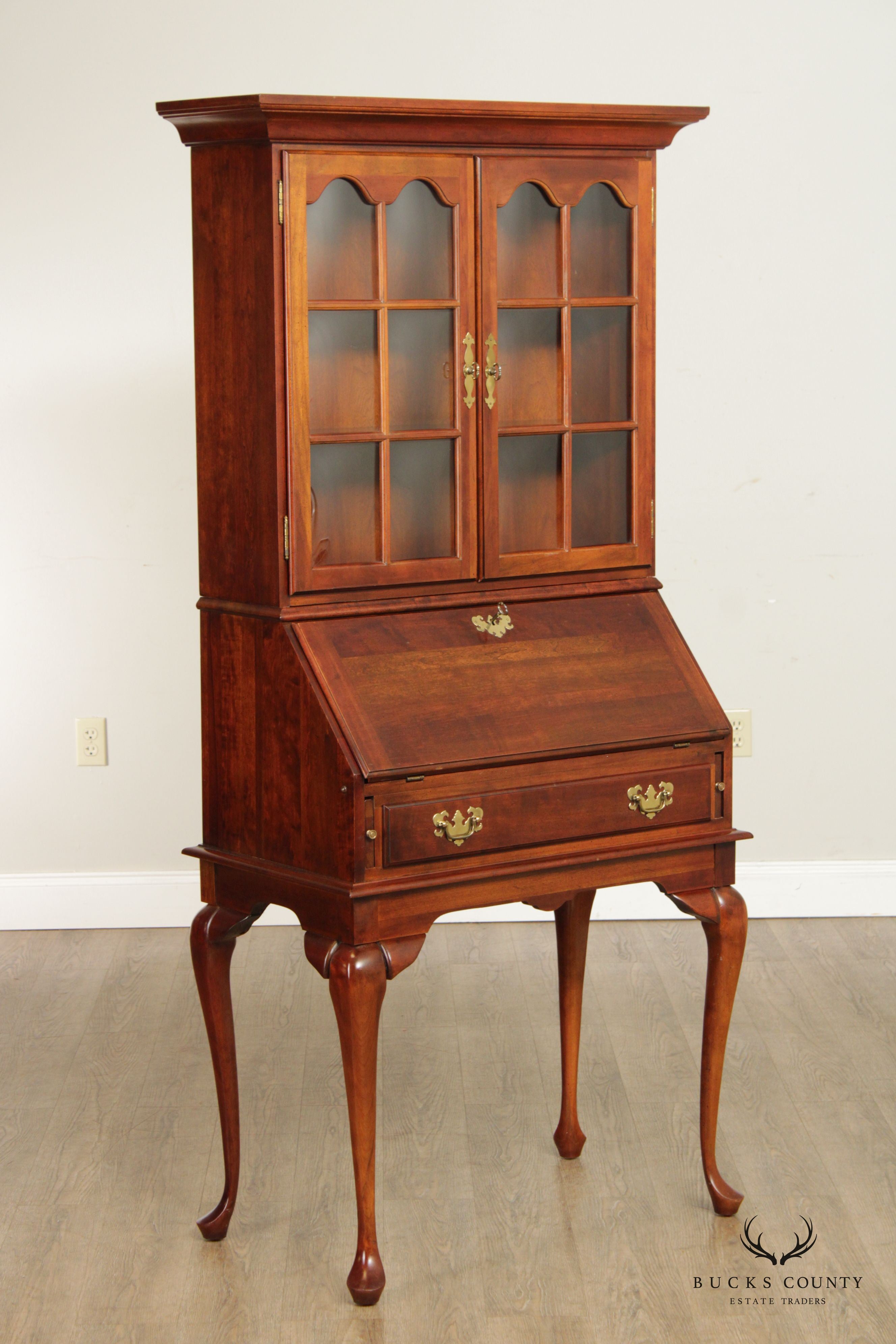 Crescent Queen Anne Style Cherry Secretary Desk Bookcase